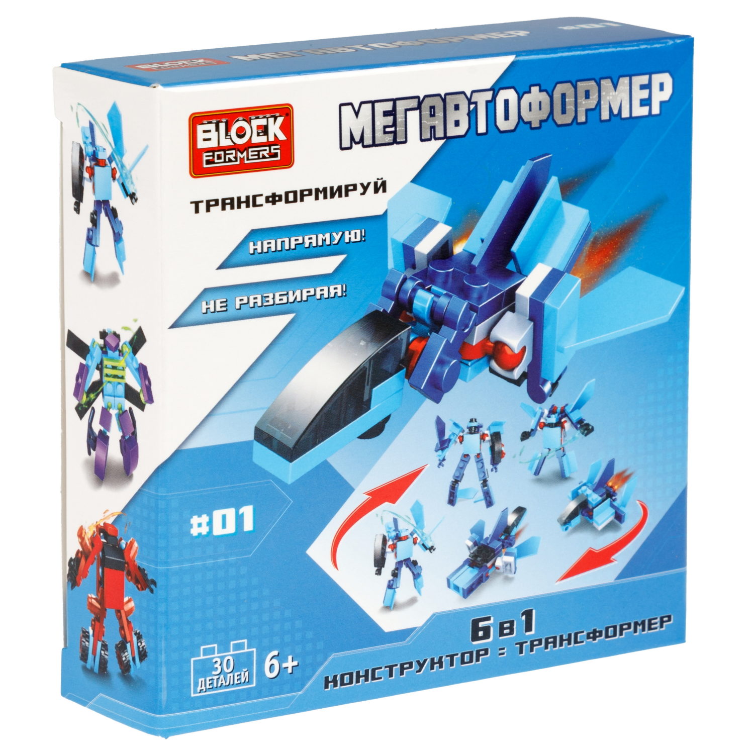 Конструктор 1TOY Blockformers  "Мегавтоформер" 6 в 1, 6 видов, из 6 шт. собирается большой робот