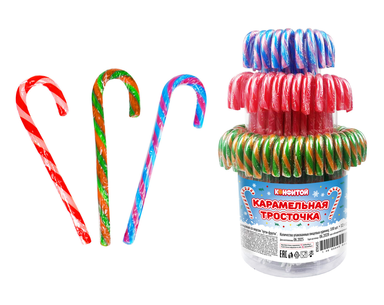 КАРАМЕЛЬНАЯ ТРОСТОЧКА карамель в банке, блок 100 шт. (12г х 100 х 2)