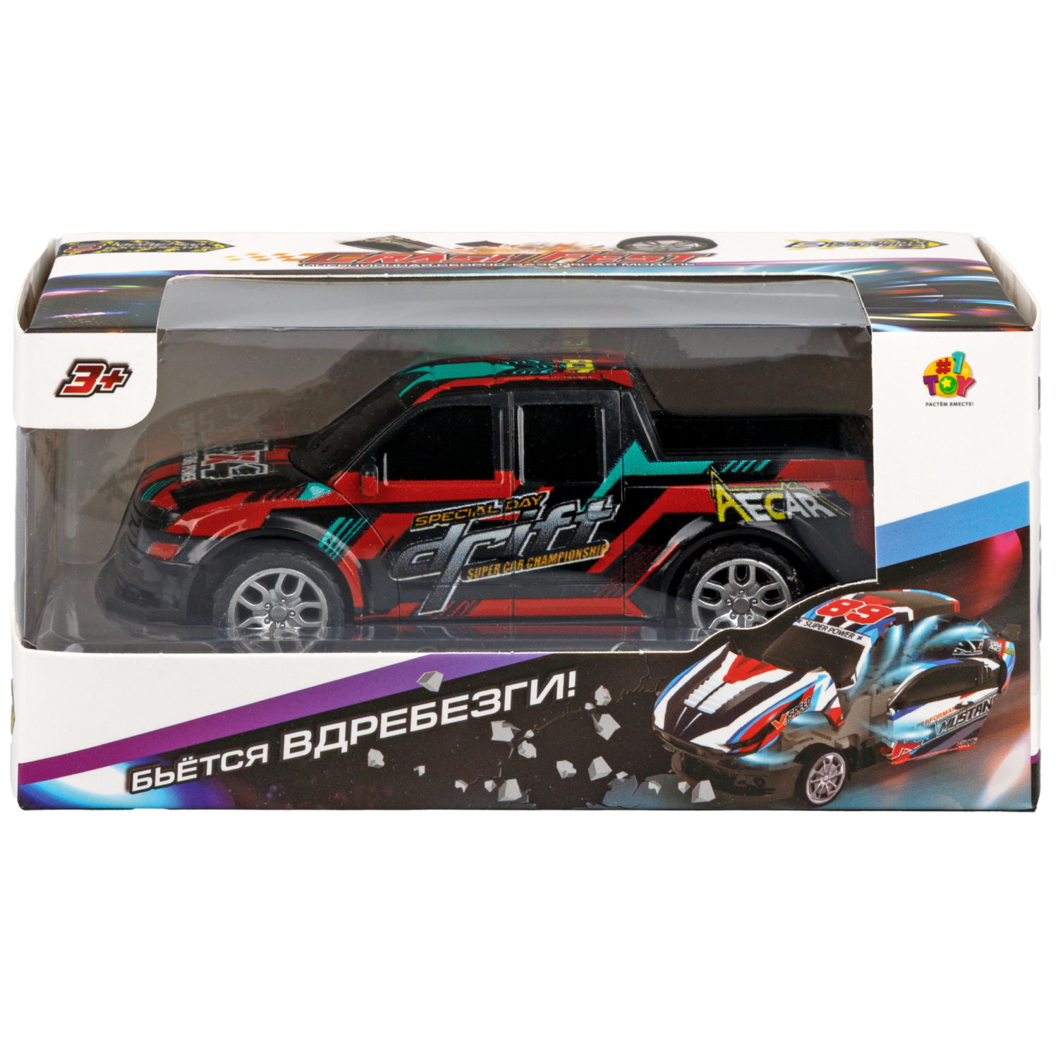 Машинка инерционная 2в1 1TOY CrashFest II , разборная, 13 см, 4 вида