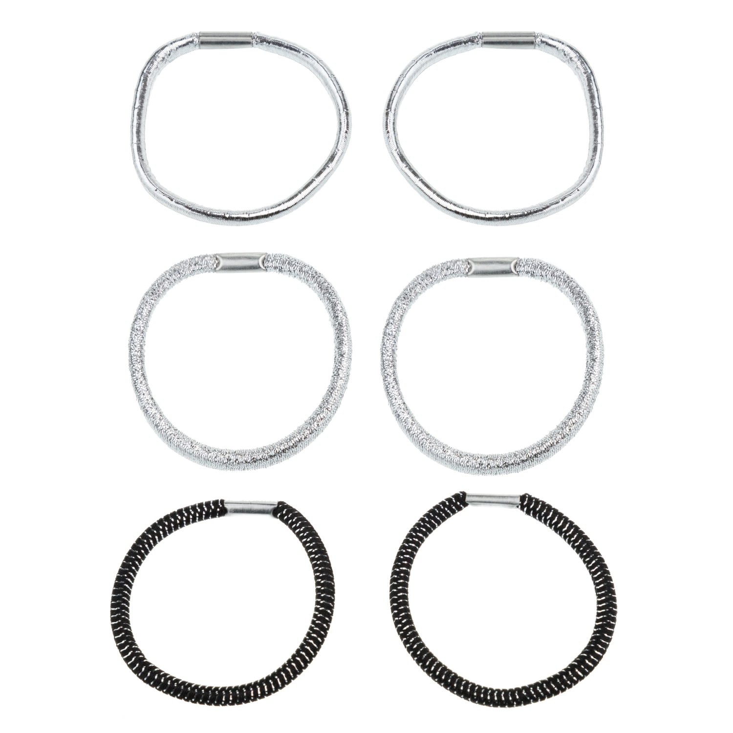 Lukky Fashion набор из 6 резинок для волос Металлика, цвет: черный, серебряный