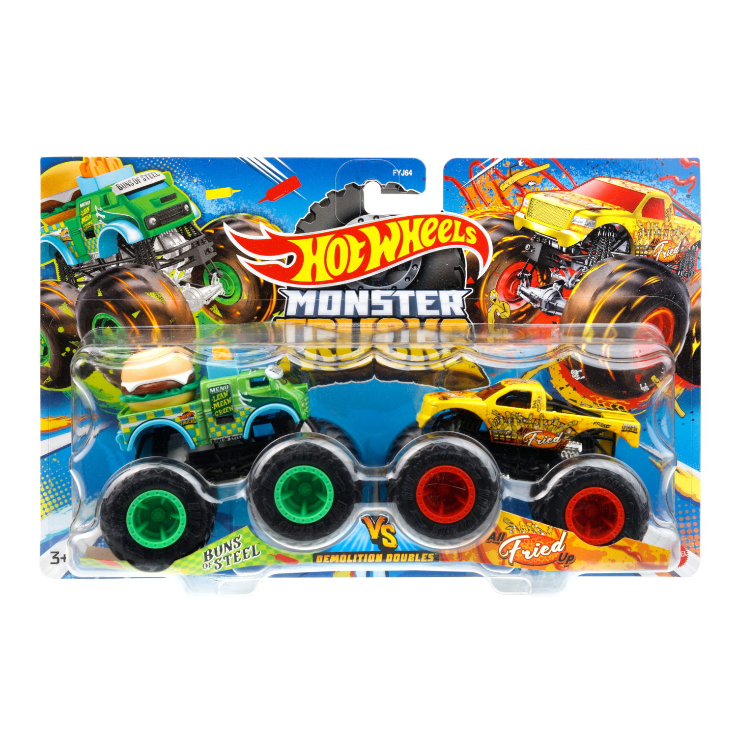 Hot Wheels Набор из 2-х машинок Монстер трак взаимное уничтожение Buns of Steel vs Fried Up