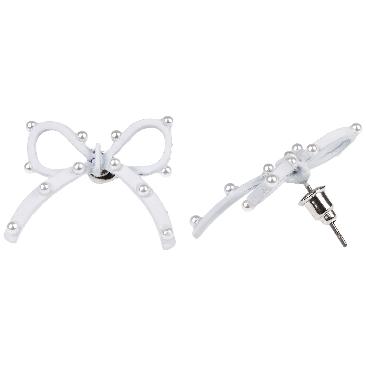 Серьги-гвоздики Lukky Fashion "Бантики с жемчужинками", пластиковые