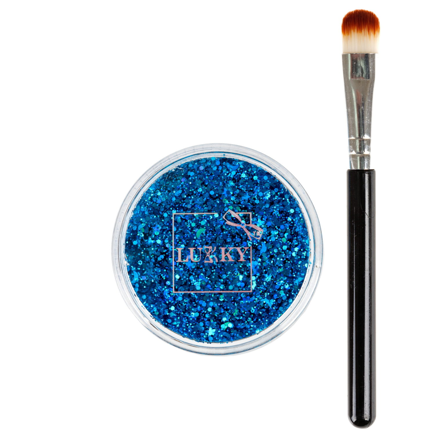 Гель-глиттер для лица, тела, волос LUKKY, блестки синие, в наборе с кисточкой для макияжа