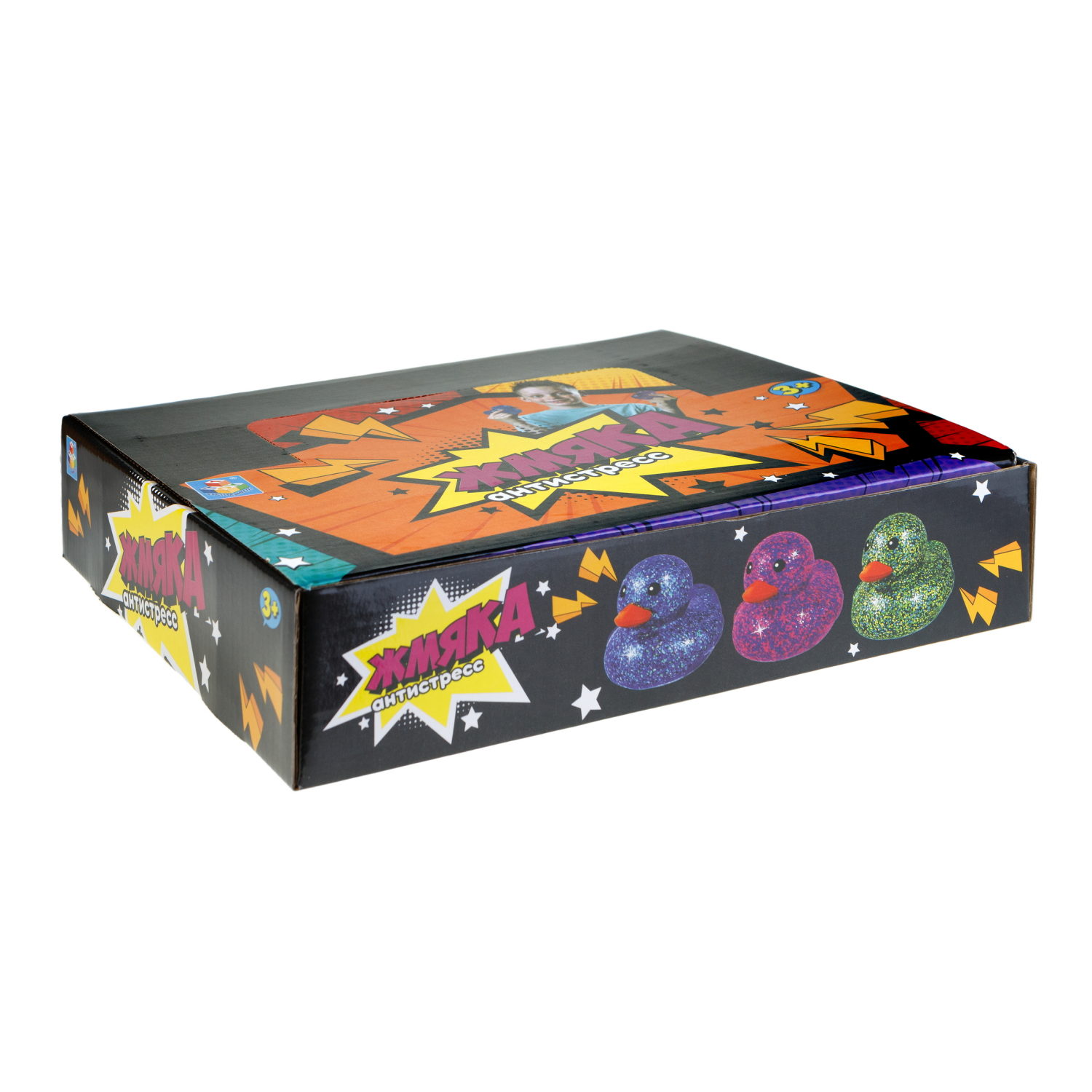 1toy Жмяка-антистресс "Уточка" с блёстками 8х7,2х6,5 см, 6 видов в асс., 12 шт. в д/б