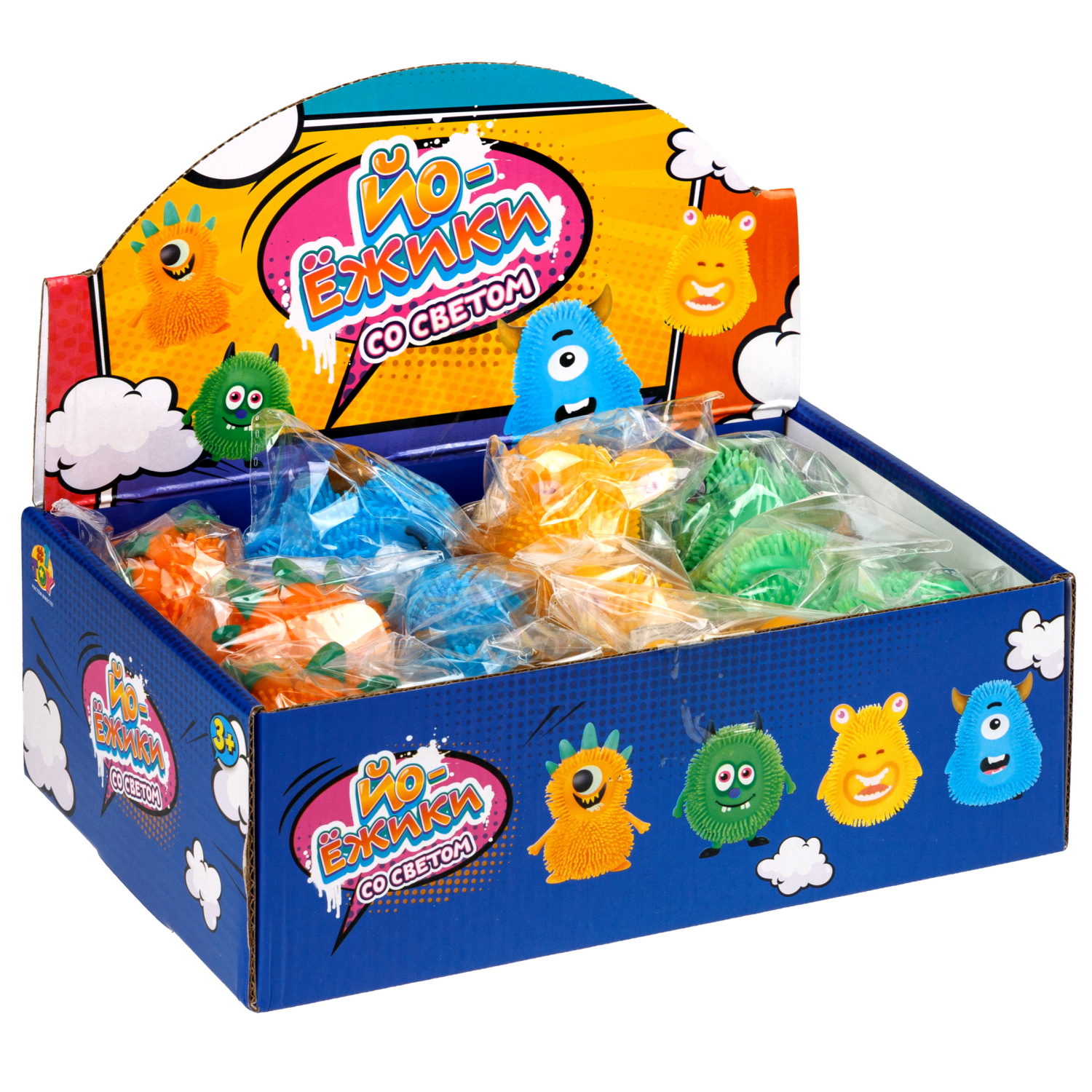 Игрушка-антистресс для рук 1toy Йо-Ёжики, "Монстр" 10 см, со светом, 4 вида в ассортименте