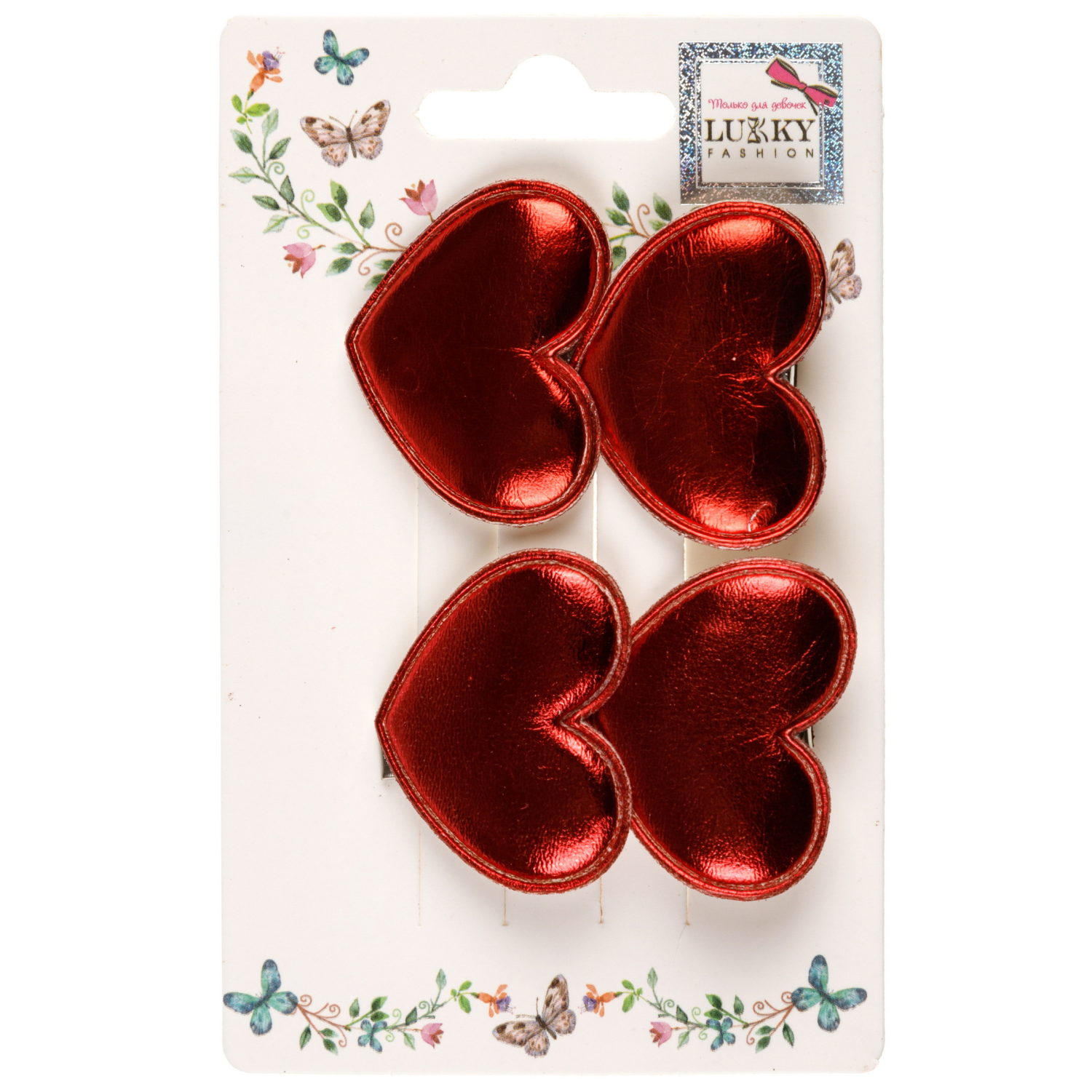 Заколки для волос Lukky Fashion Сердечки, детские, для девочки, зажимы, 4 цвета в ассортименте, набор 2 шт.