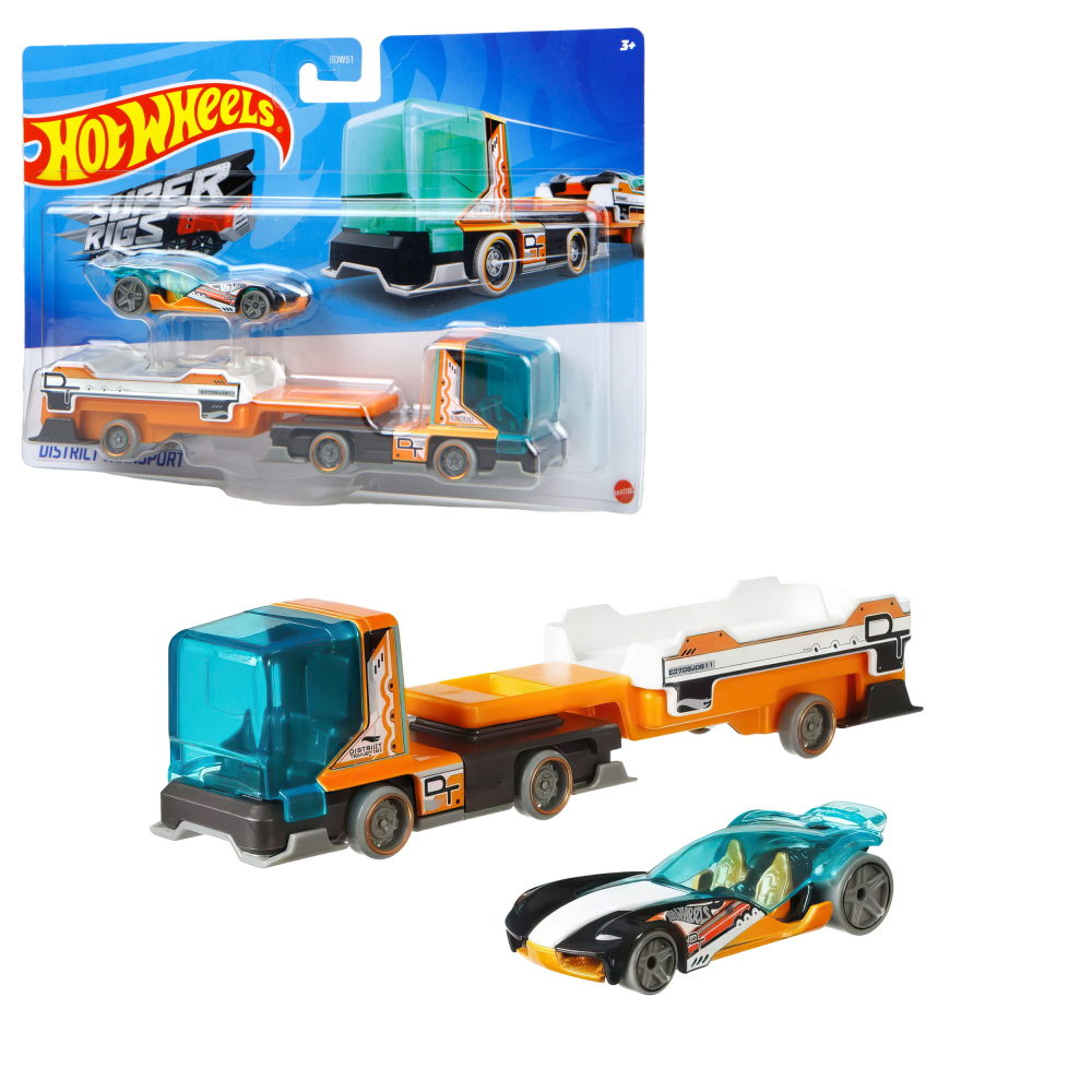 Hot wheels Набор игровой Супергрузовики со спортивными автомобилями "District Transport"