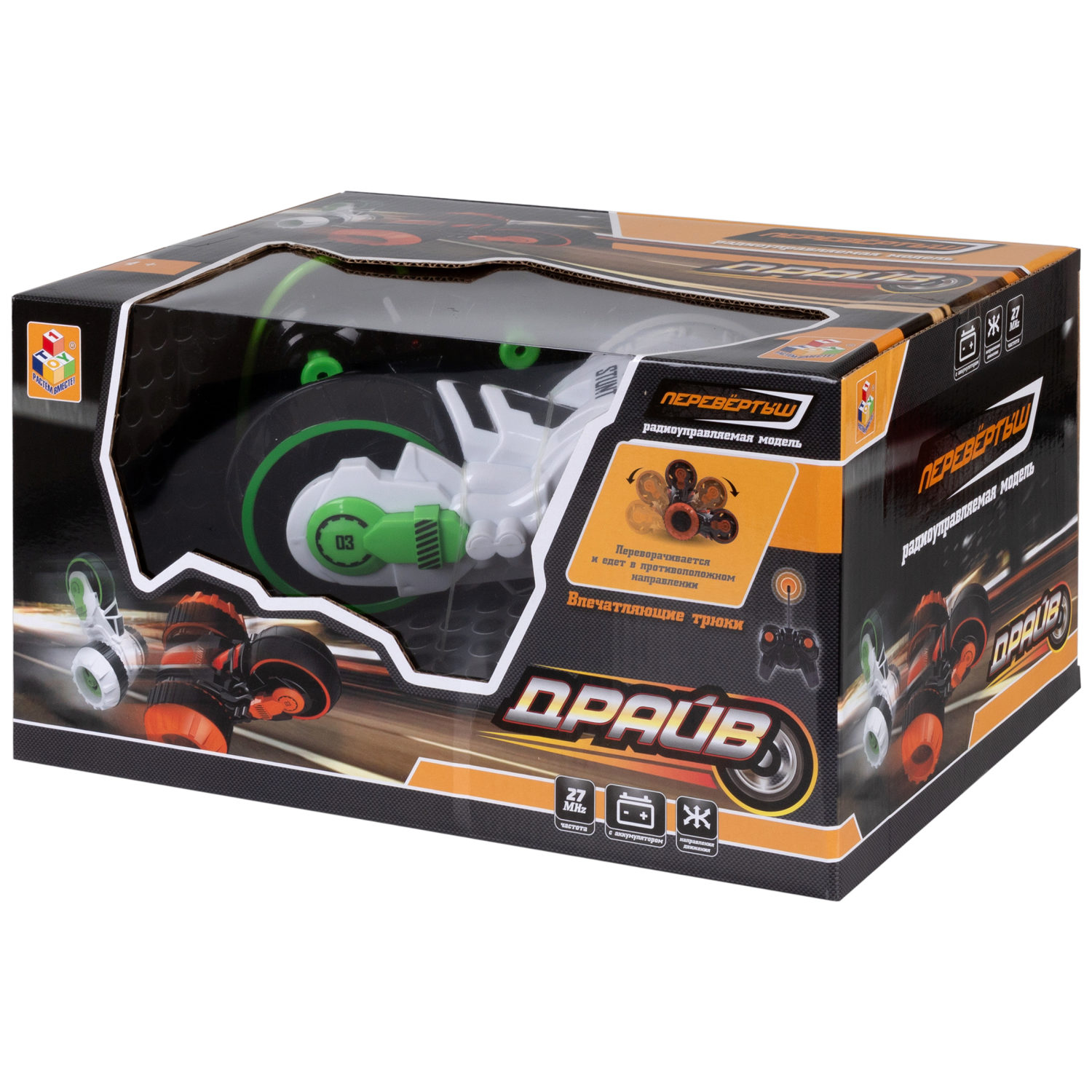 Машинка на пульте управления 1TOY Драйв перевертыш, трюковая, радиоуправляемая, трюкач, белая