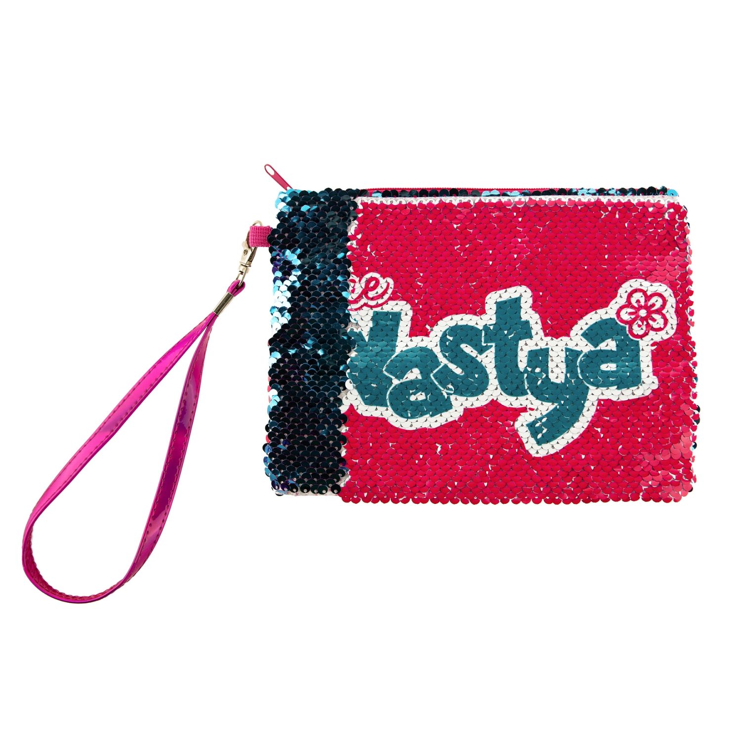 Like Nastya  Косметичка с пайетками хамелеон c логотипом на одной стороне, принт разноцветный на другой стороне, с ремешком, 21х14 см,пакет,бирка