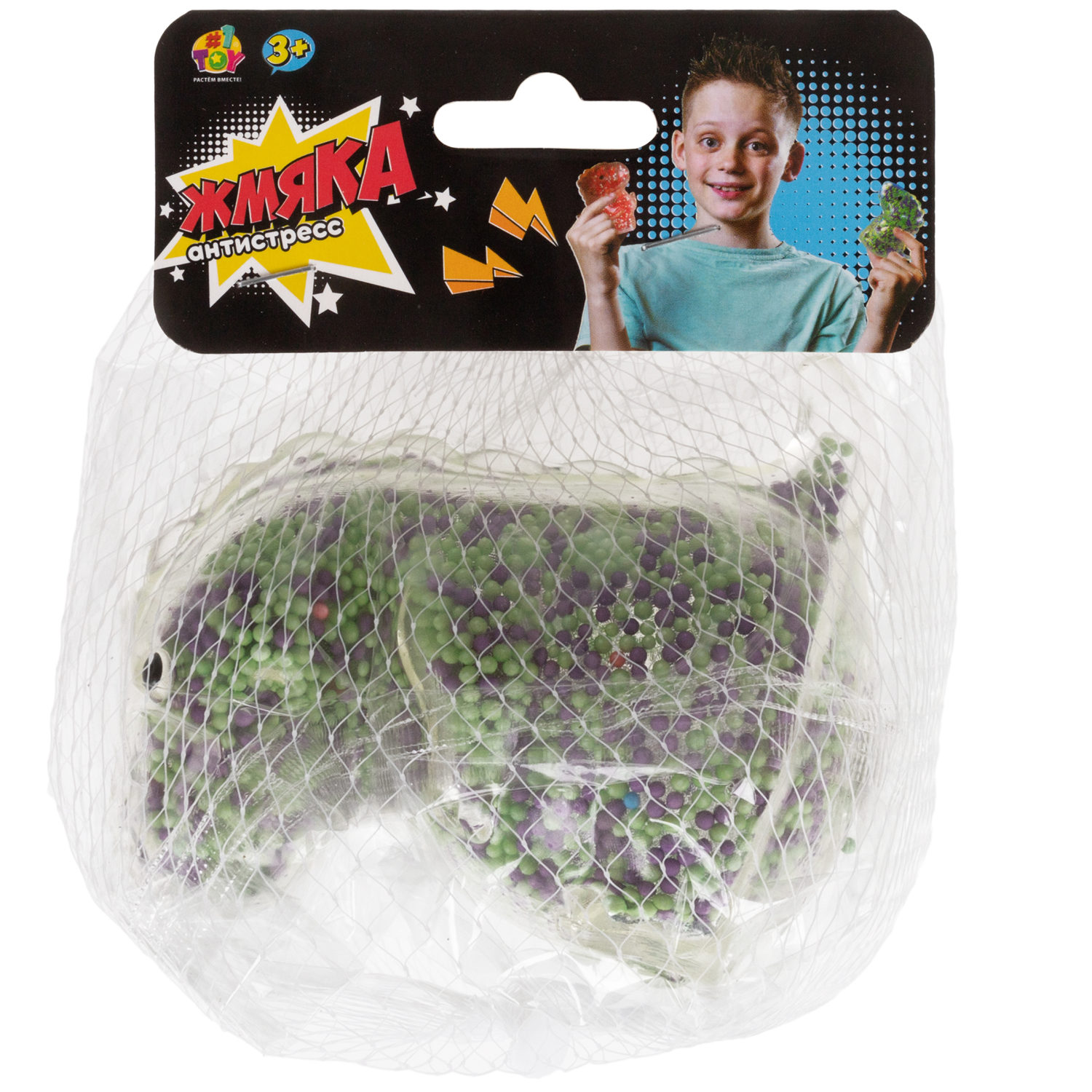 1toy Жмяка динозавр с пенопластовыми шариками, 8х11 см, 4 вида в ассортименте