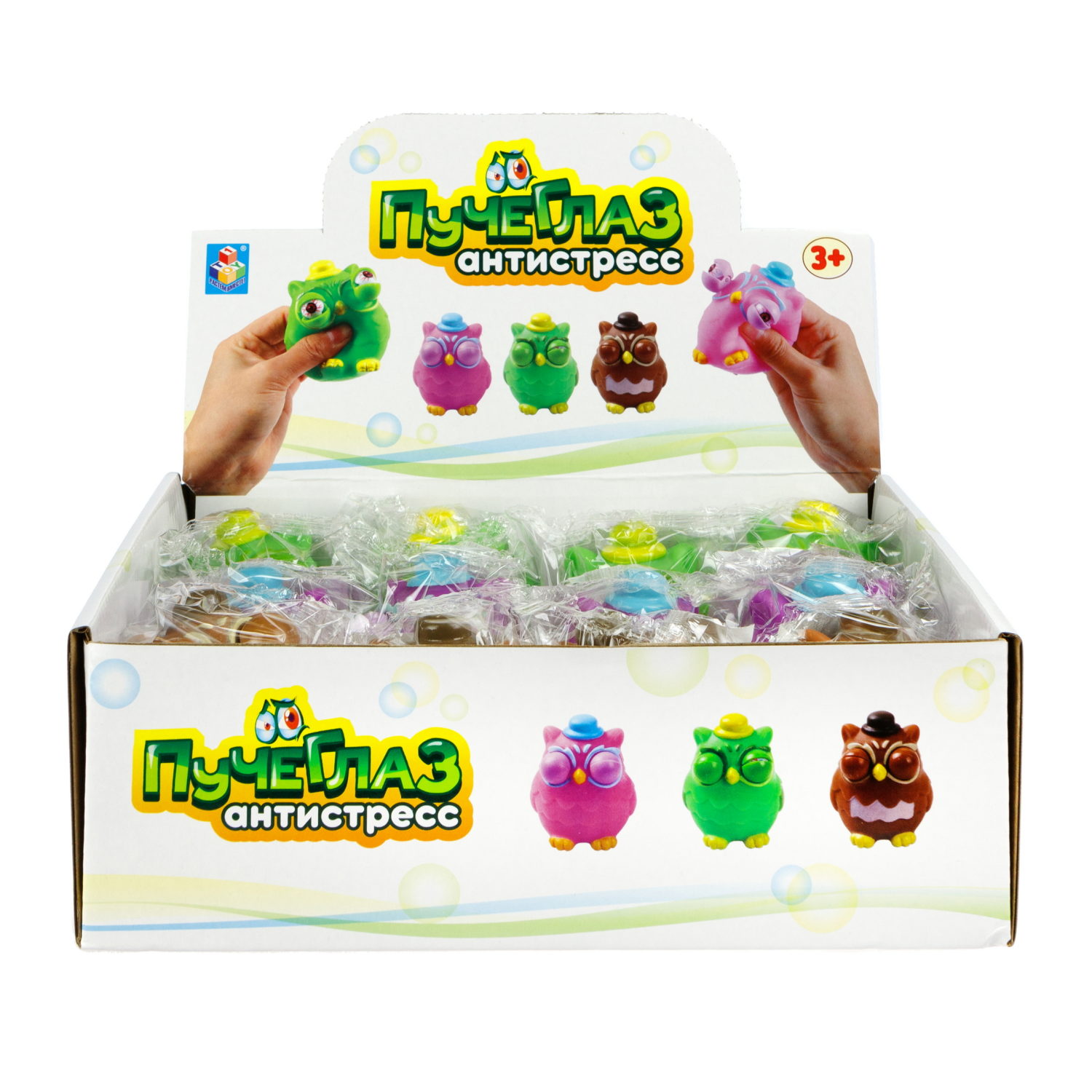 1toy Пучеглаз-антистресс "Совы" 6,5х6x6,8 см, 3 вида в асс., 12 шт. в д/б