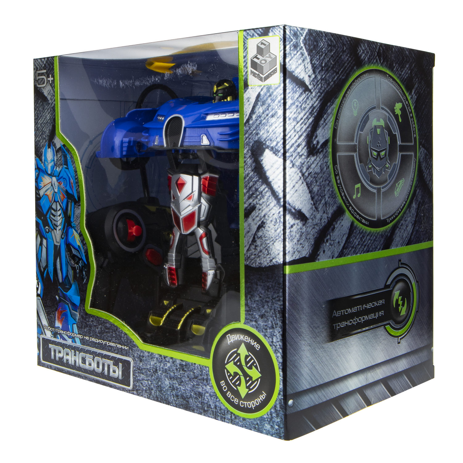 1TOY Трансботы, 1:18 на р/у 27МГц, трансформирующийся в легковую машину 20 см,, 2 цветра синий, красно-черный