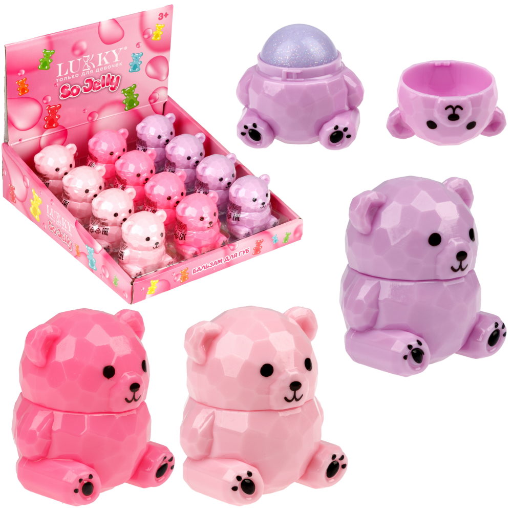 Бальзам для губ детский Lukky Гламурные Зверушки Мишка Тедди, с блёстками, 9 г, 3 цвета в ассортименте