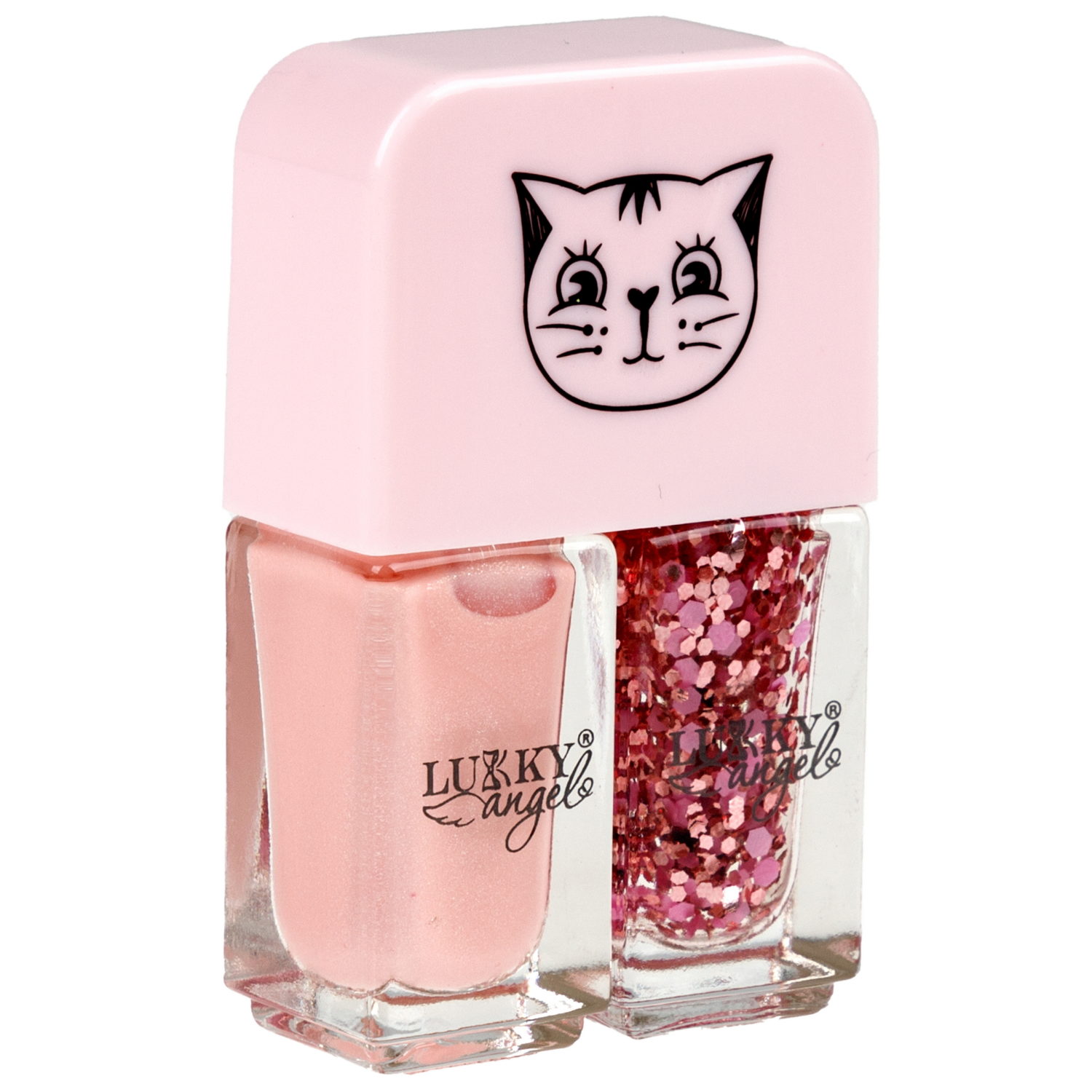 Двойной лак для детских ногтей Lukky Angel Just Duet клубника со сливками и клубничное желе с блестками, 2 по 4 мл