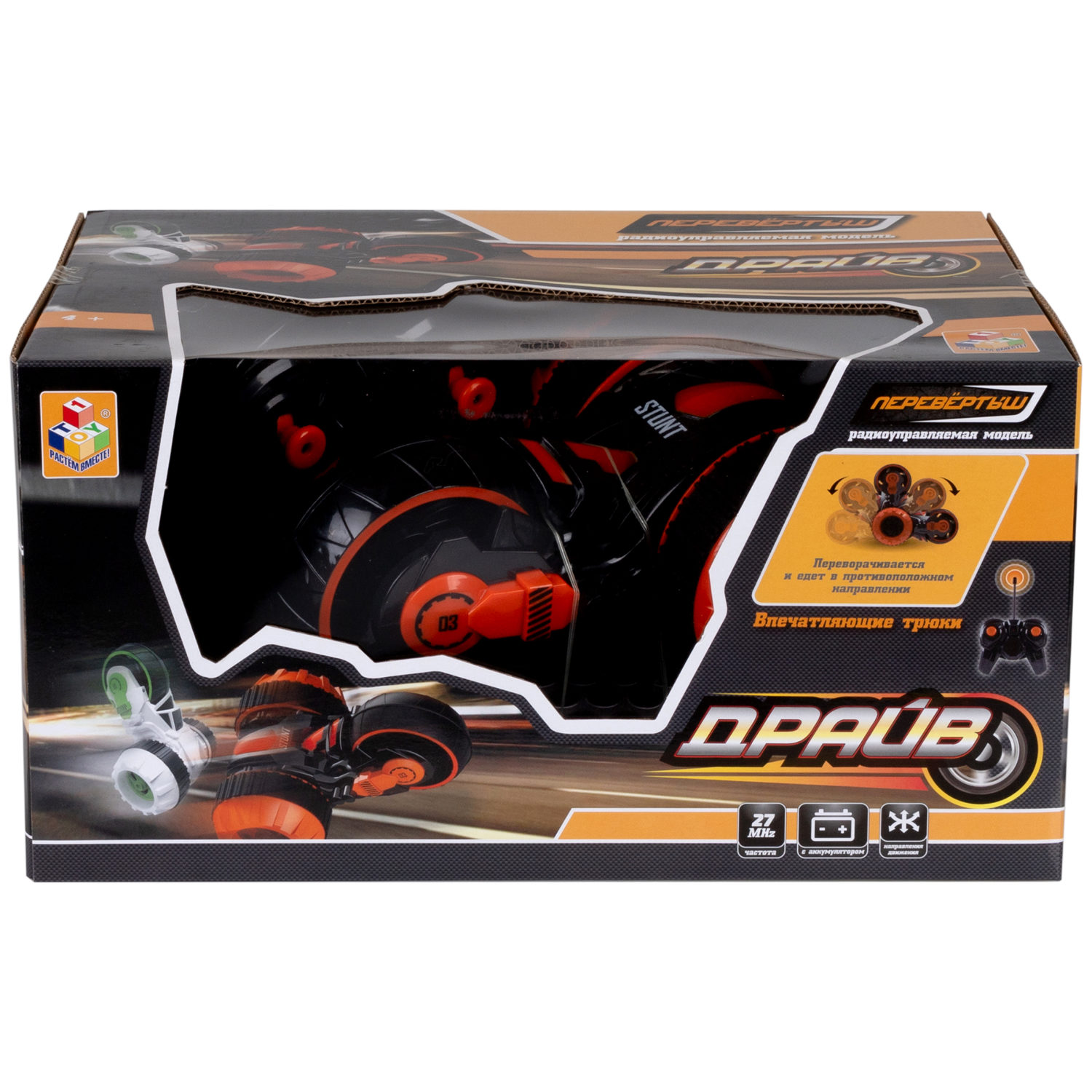 Машинка на пульте управления 1TOY Драйв перевертыш, трюковая, радиоуправляемая, трюкач, черная