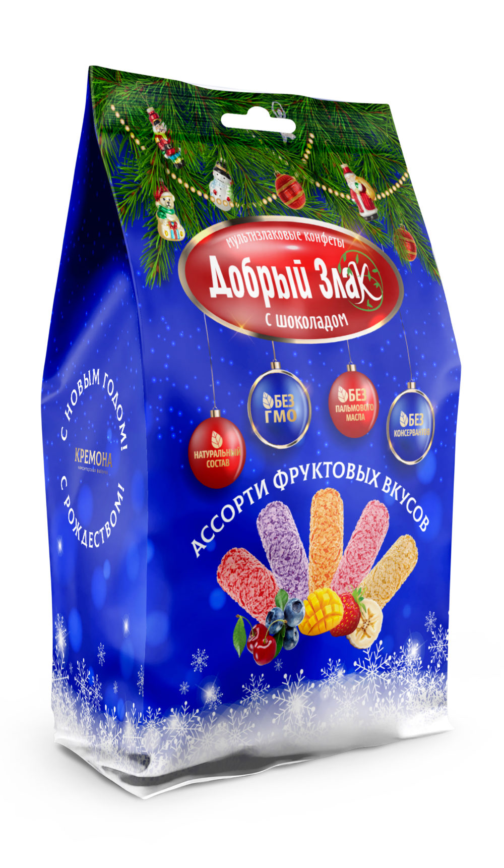ДОБРЫЙ ЗЛАК Новогоднее ассорти мультизлаковые конфеты с шоколадом (фруктовые вкусы), 150г х 32