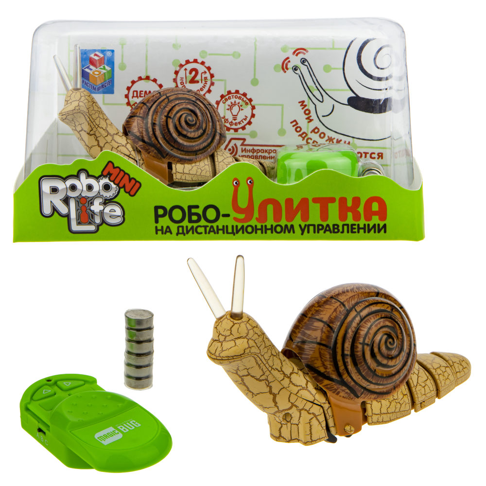Интерактивная игрушка 1TOY RoboLife Робо- Улитка коричневая, на пульте управления, со световыми эффектами