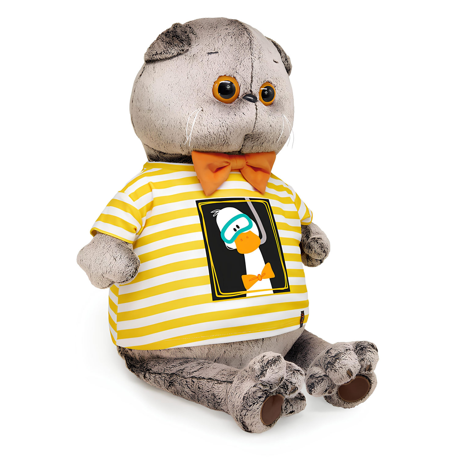 Мягкая игрушка Кот Басик в футболке "Гусик в маске для плавания", 60 см