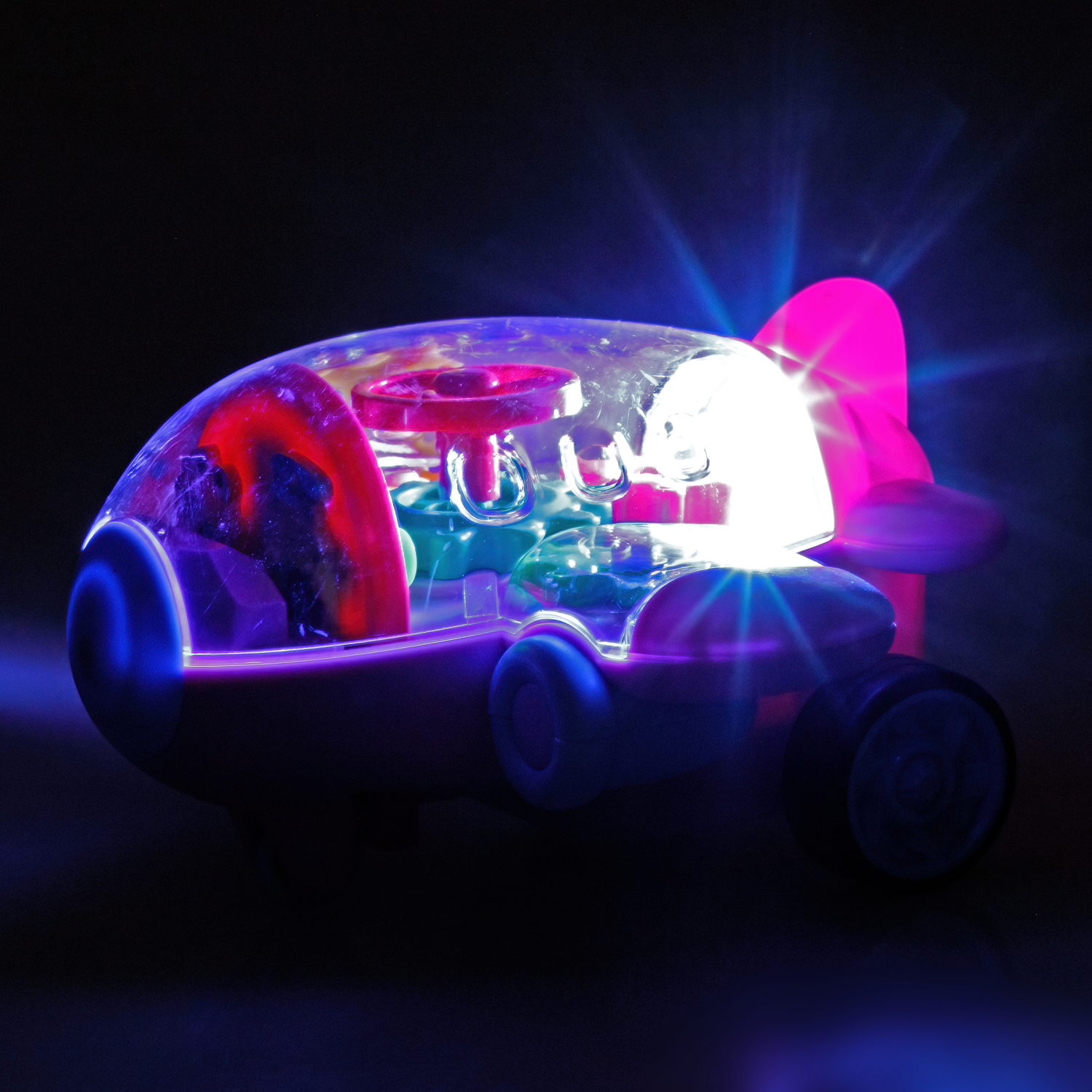 1TOY Движок Самолет прозрачным с механизмом, фрикционный, свет, 4 вида в ассортименте