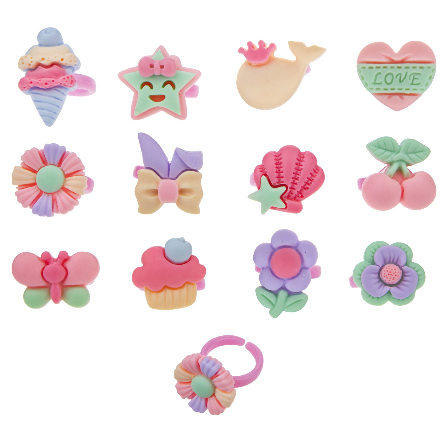 Набор колец для девочки 1TOY Sweet heart Bijou, регулируемых, 12 колец 