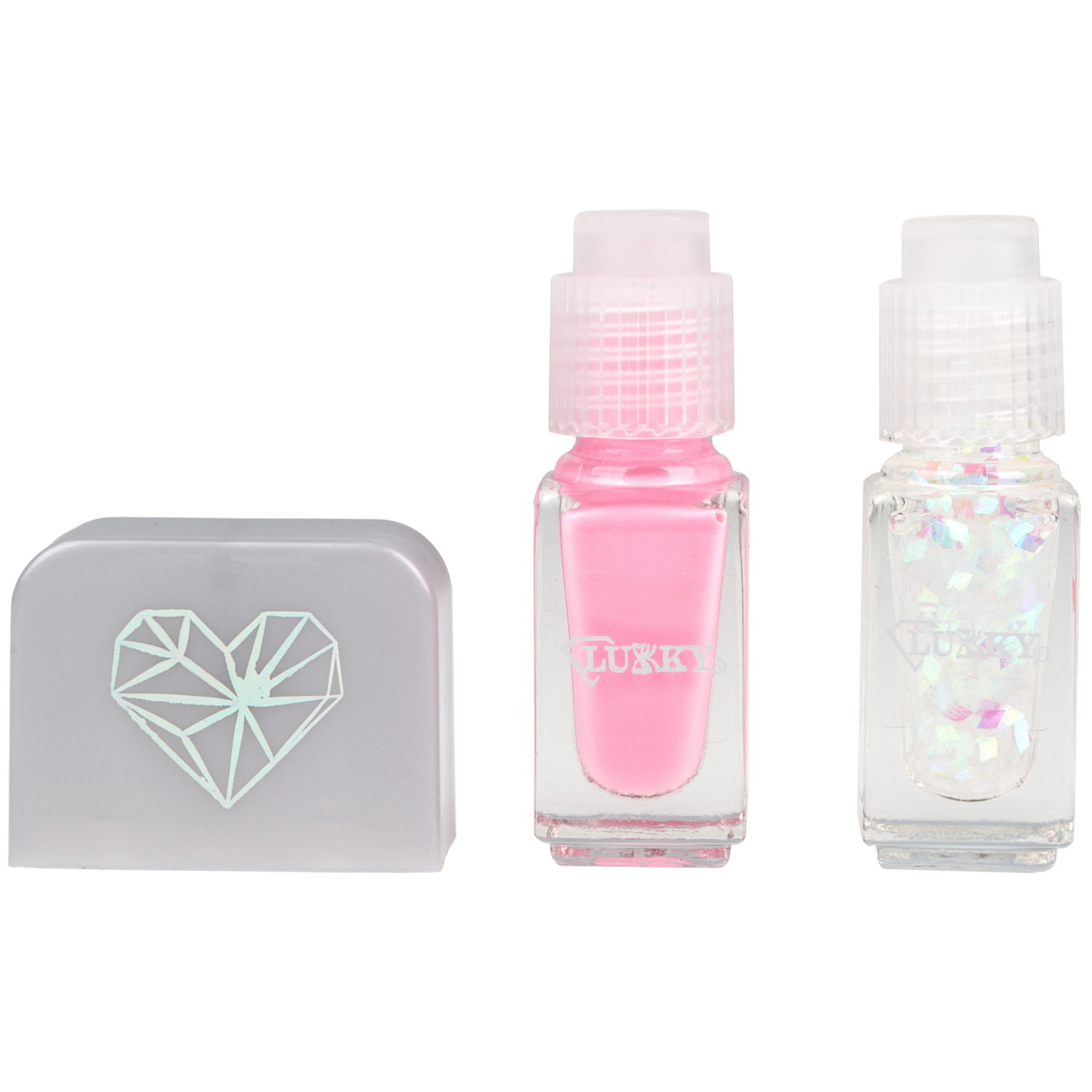Двойные лаки для ногтей Lukky Diamond Duet, 2 по 4 мл, розовый с блёстками, блистер