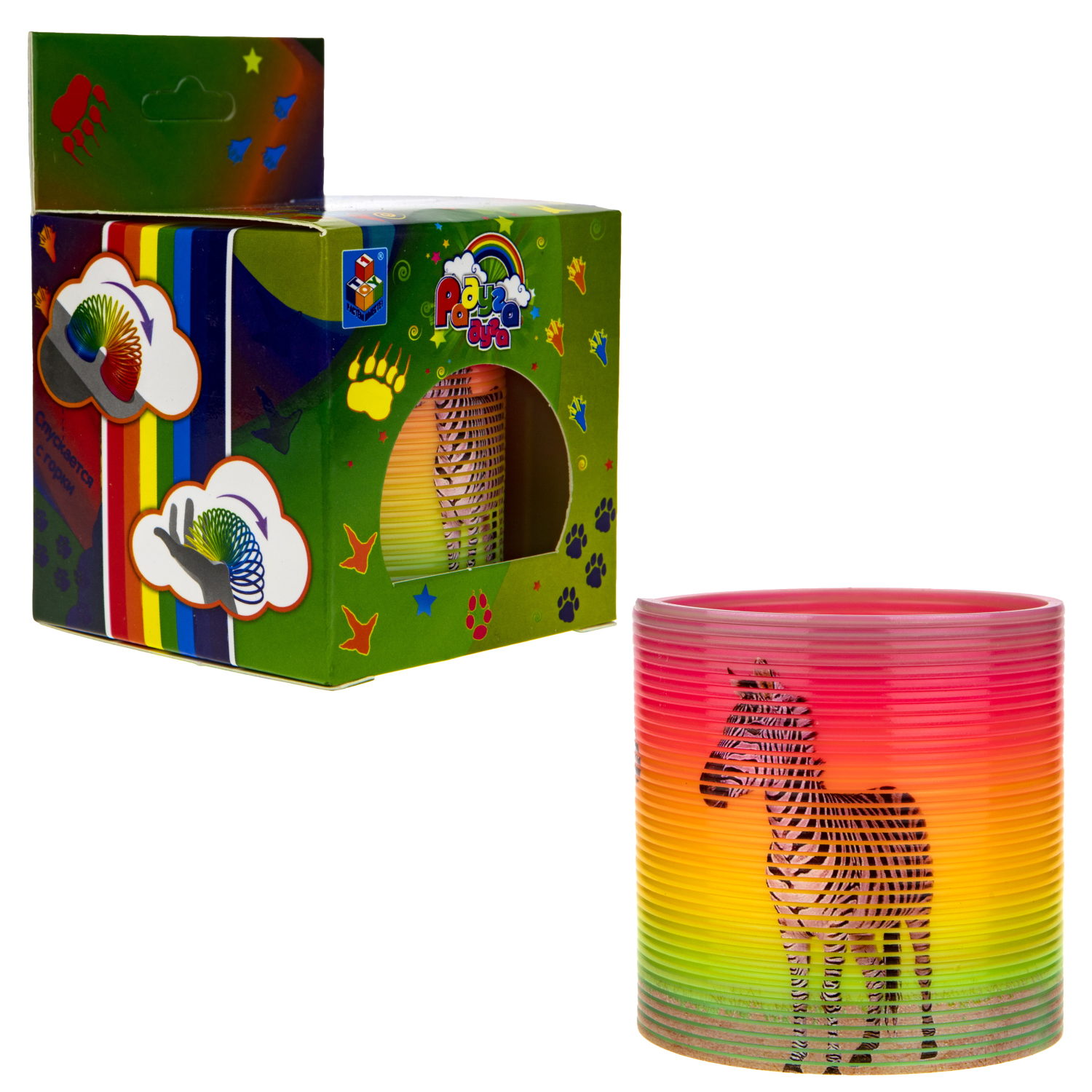 Пружинка радуга 1TOY «Радуга-дуга» Сафари, 6,5*6,5 см, 4 вида в ассортименте