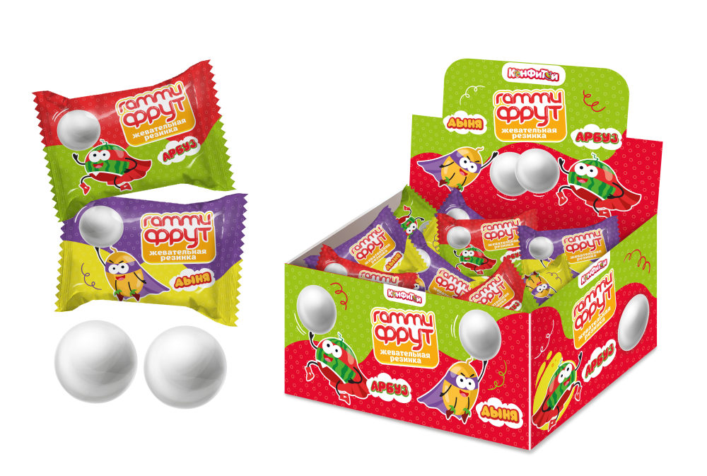 ГАММИ ФРУТ жевательная резинка (арбуз, дыня), блок 100 шт. (3г х 100 х 20)