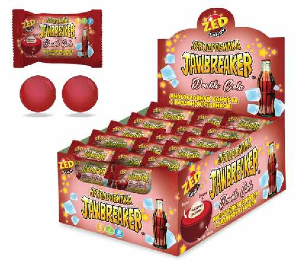 Конфета многослойная с надувной резинкой ЗУБОДРОБИЛКА "Double Cola", в блоке 50шт
