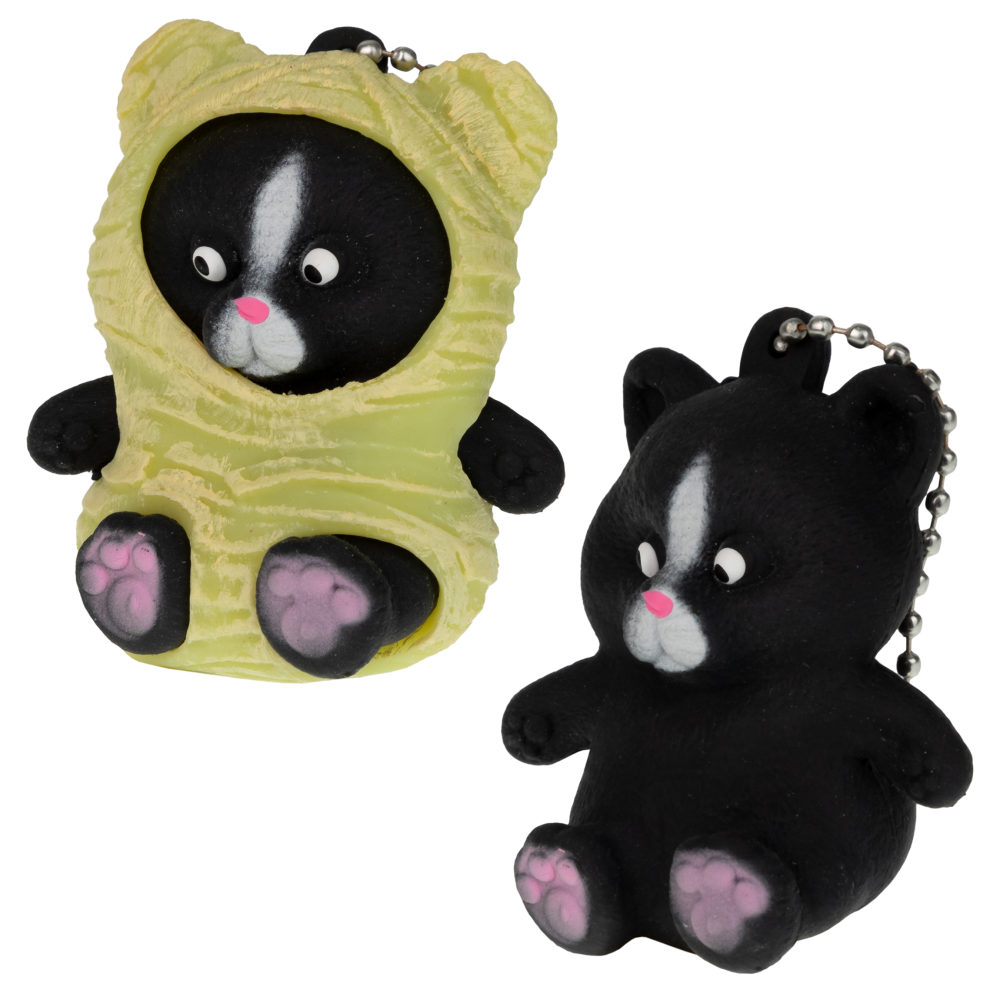 Игрушка антистресс для рук 1TOY Маскарад для зверят котёнок - мумия, мягкая, резиновая, сквиш, жмякалка, мялка, брелок детский, для взрослого