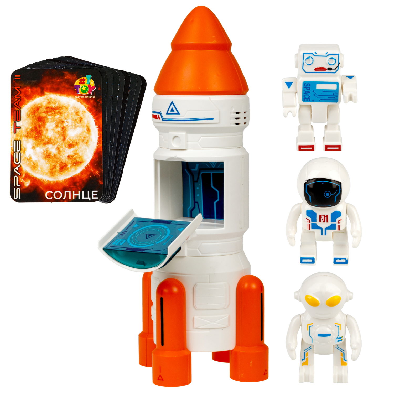 Игровой набор интерактивный 1TOY Space Team II 2-в-1: космический корабль ракета, фигурки космонавта, инопланетянина, звуковые эффекты