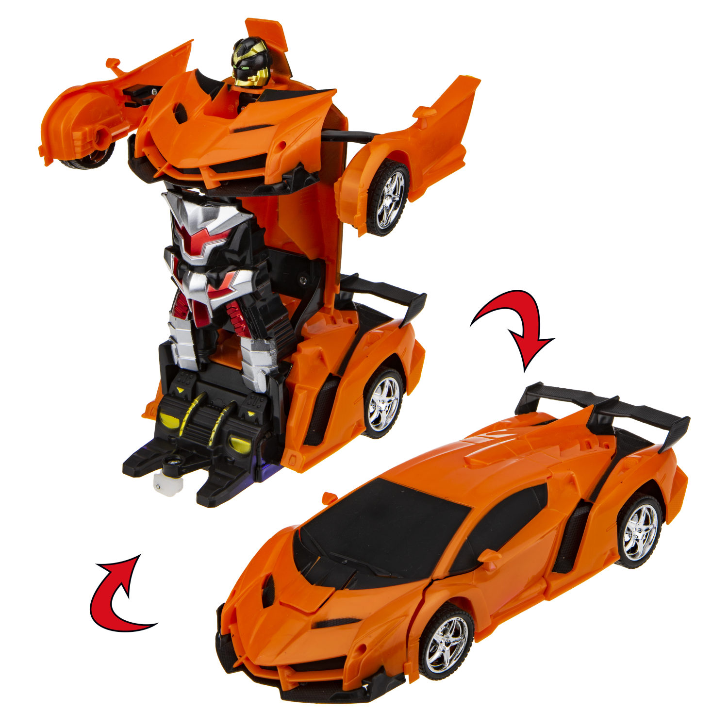 1TOY Трансботы, 1:18 на р/у 27МГц, трансформирующийся в легковую машину 20 см, 2 цвета оранжевый, красный