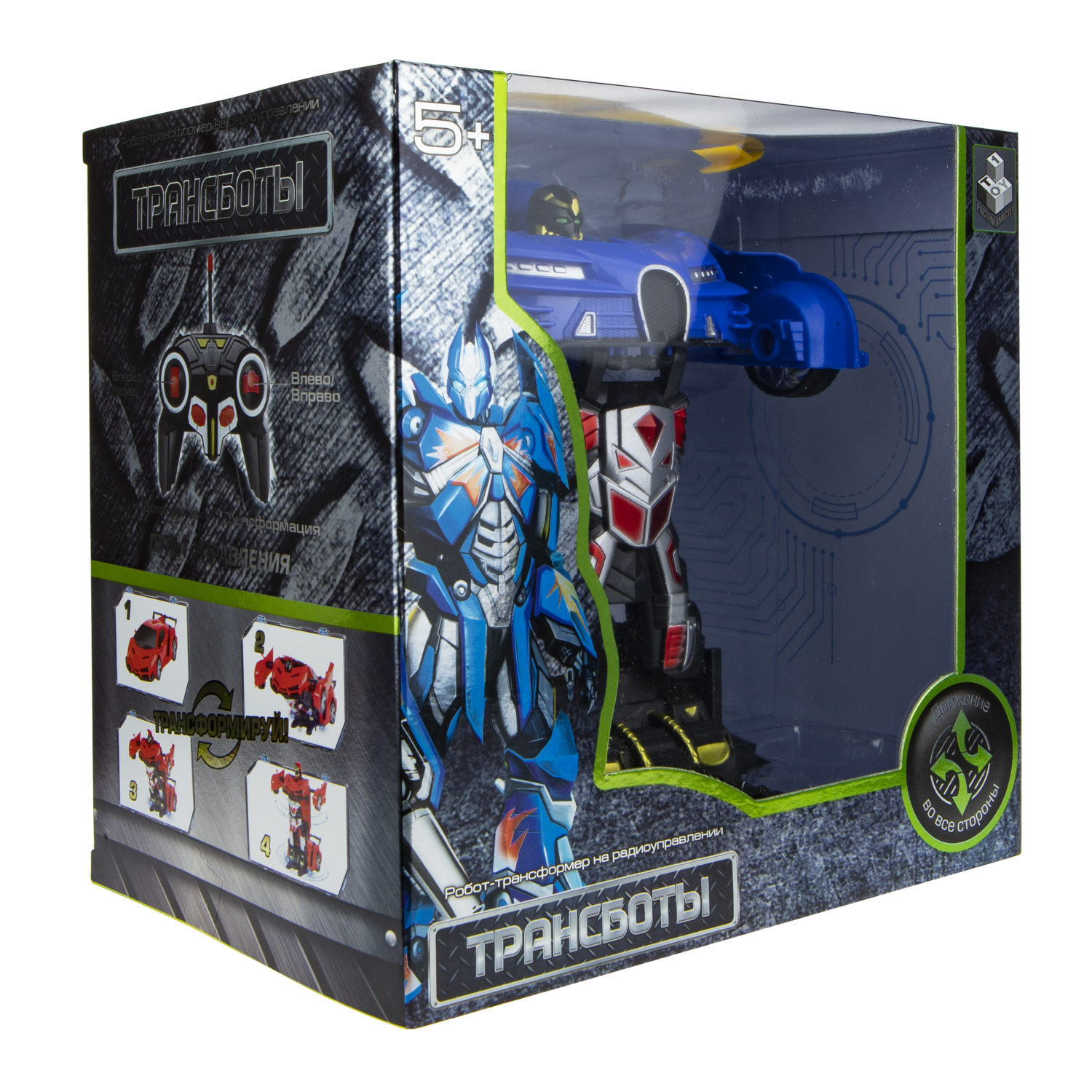 1TOY Трансботы, 1:18 на р/у 27МГц, трансформирующийся в легковую машину 20 см,, 2 цветра синий, красно-черный
