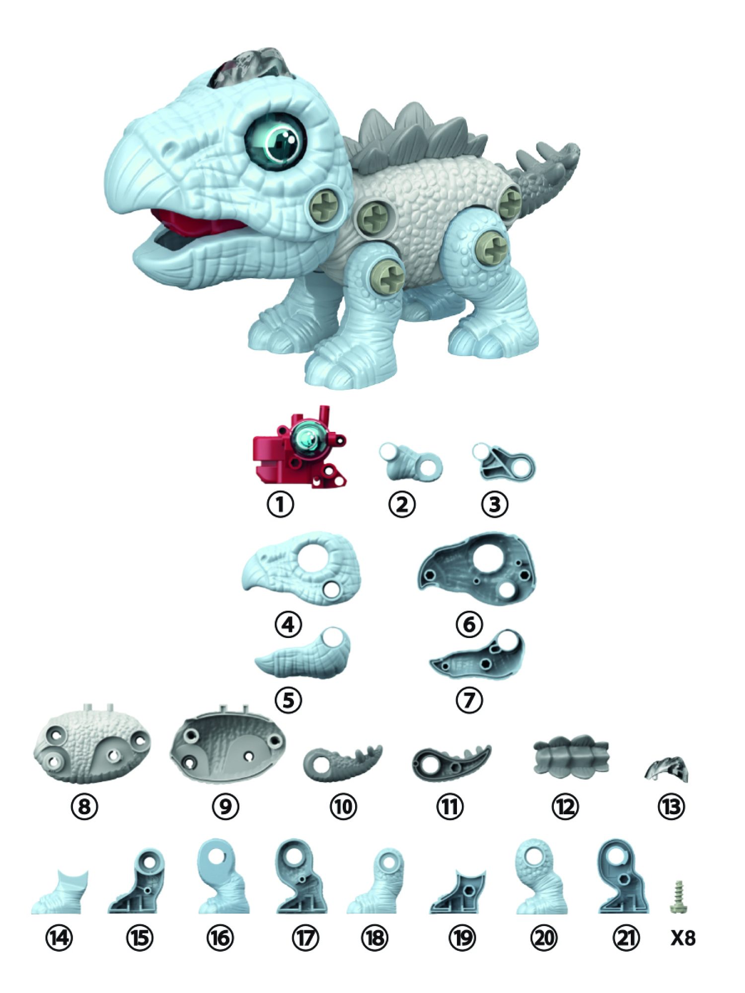 Интерактивная игрушка динозавр 1toy RoboLife Стегозавр, детская, музыкальная, конструктор, робот, со световыми эффектами, для девочек и мальчиков