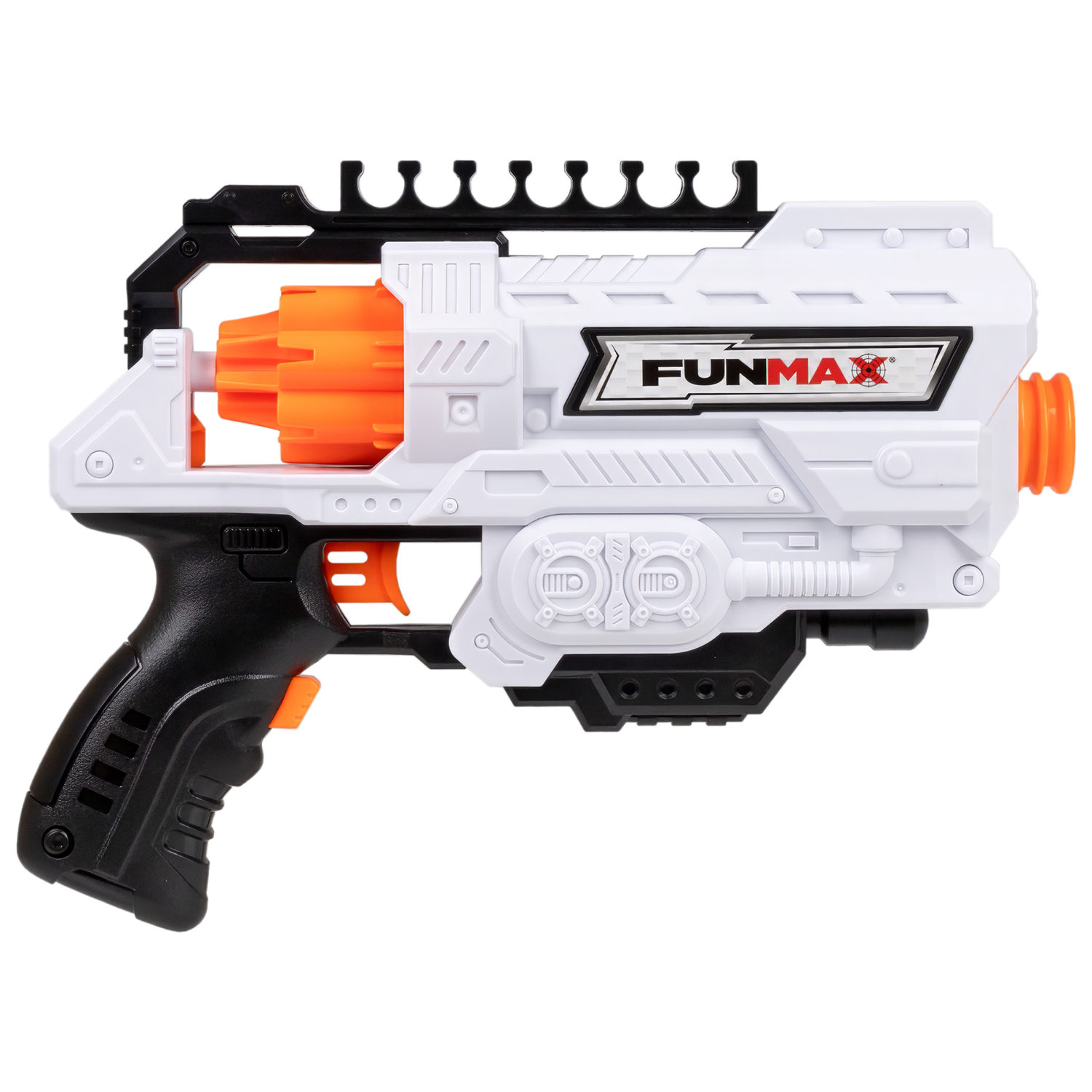 1TOY Funmax "A51" бластер электрический, барабан на 6 выстрелов, в комплекте 16 EVA снарядов, белый