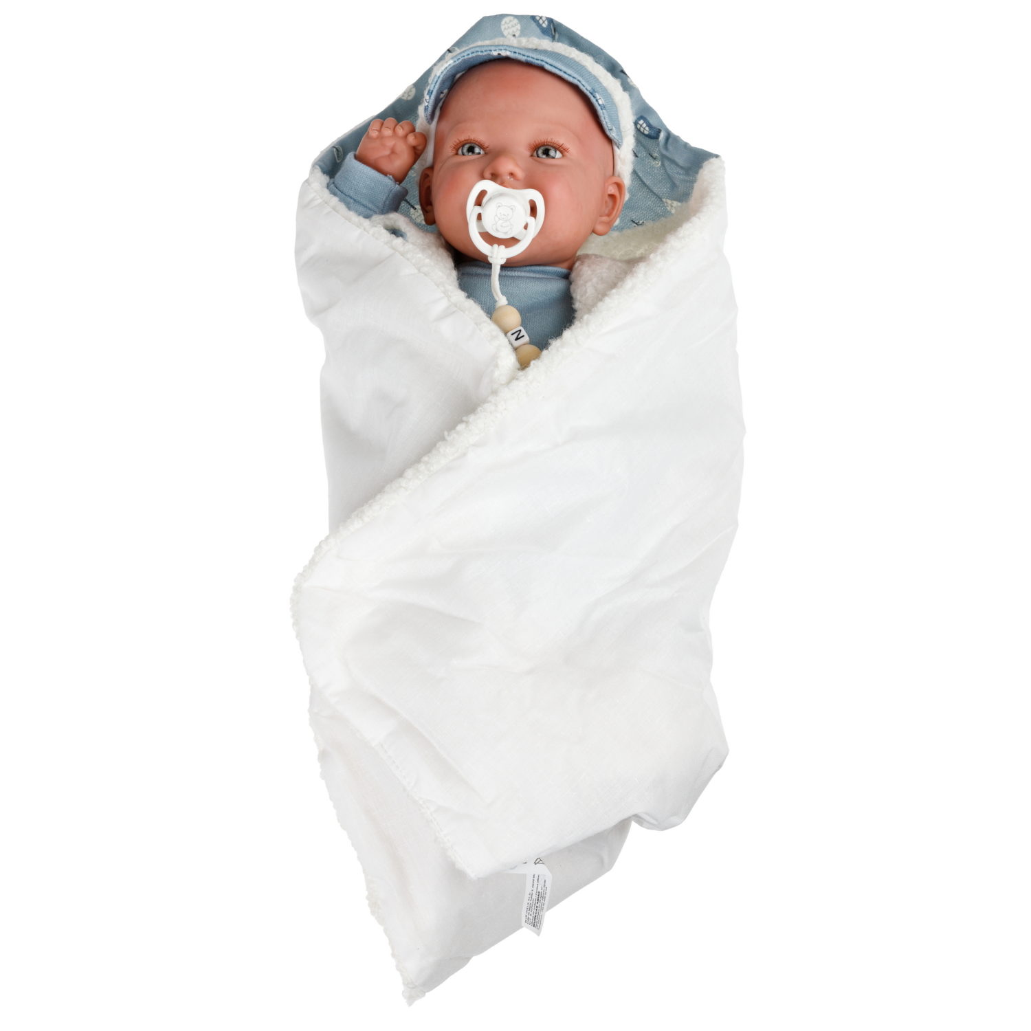 Arias Reborn Bruno новорожденный пупс мягкий 45 см., в голубой одежде, с соской, с одеялом,кор.
