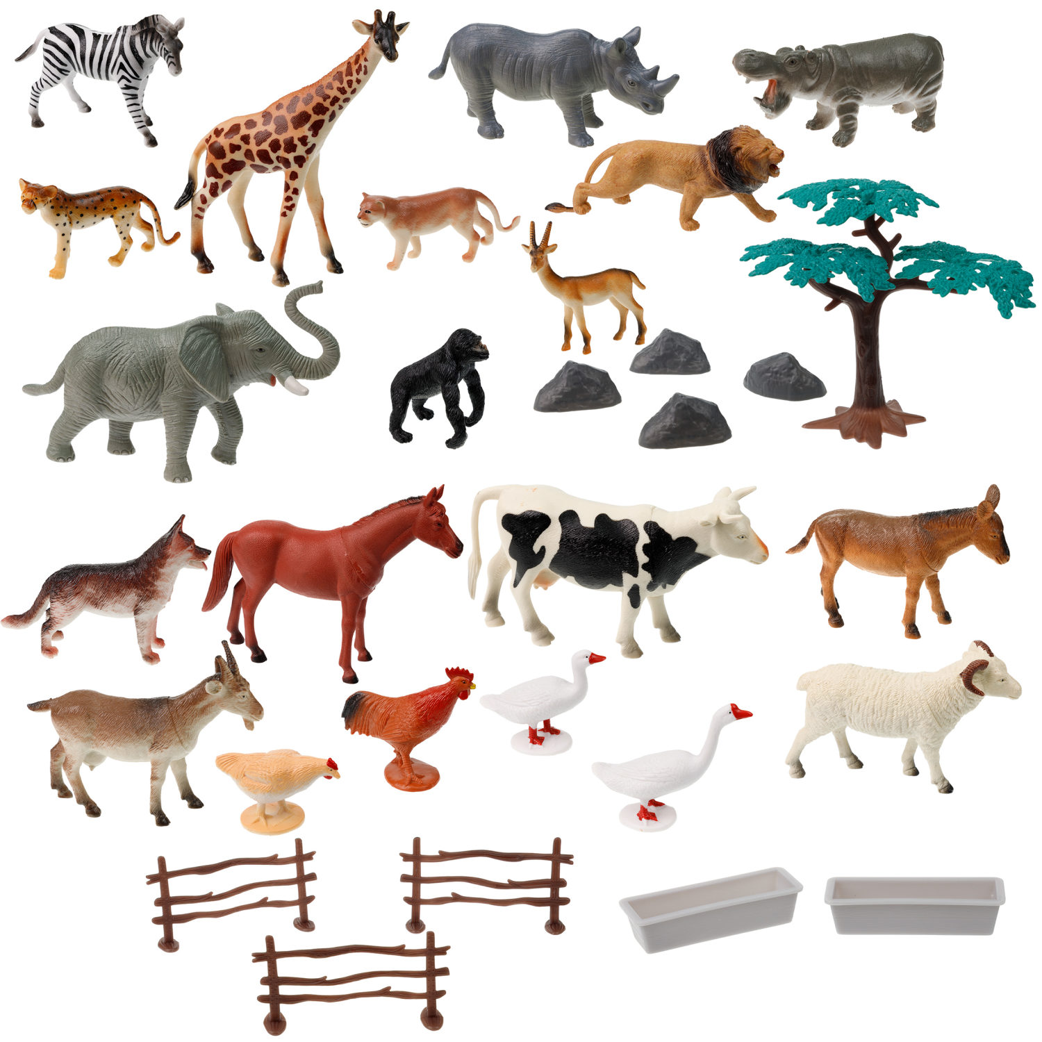 Фигурки диких животных Африки и набор ферма 1TOY "В мире животных" 30 шт.