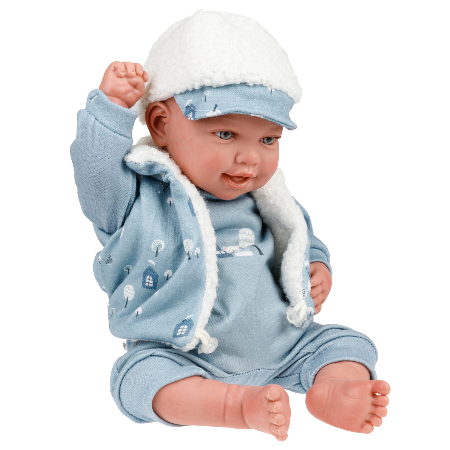 Arias Reborn Bruno новорожденный пупс мягкий 45 см., в голубой одежде, с соской, с одеялом,кор.