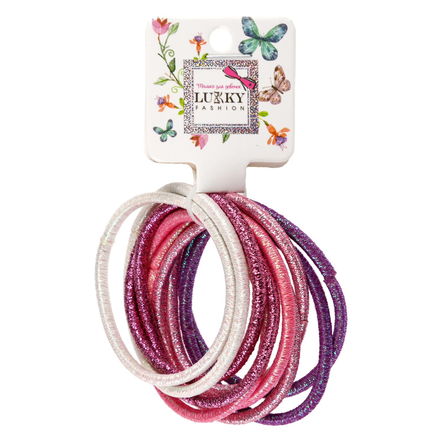 Lukky Fashion набор из 10 резинок для волос Металлика, цвет: белый, розовый, красный, фиолетовый