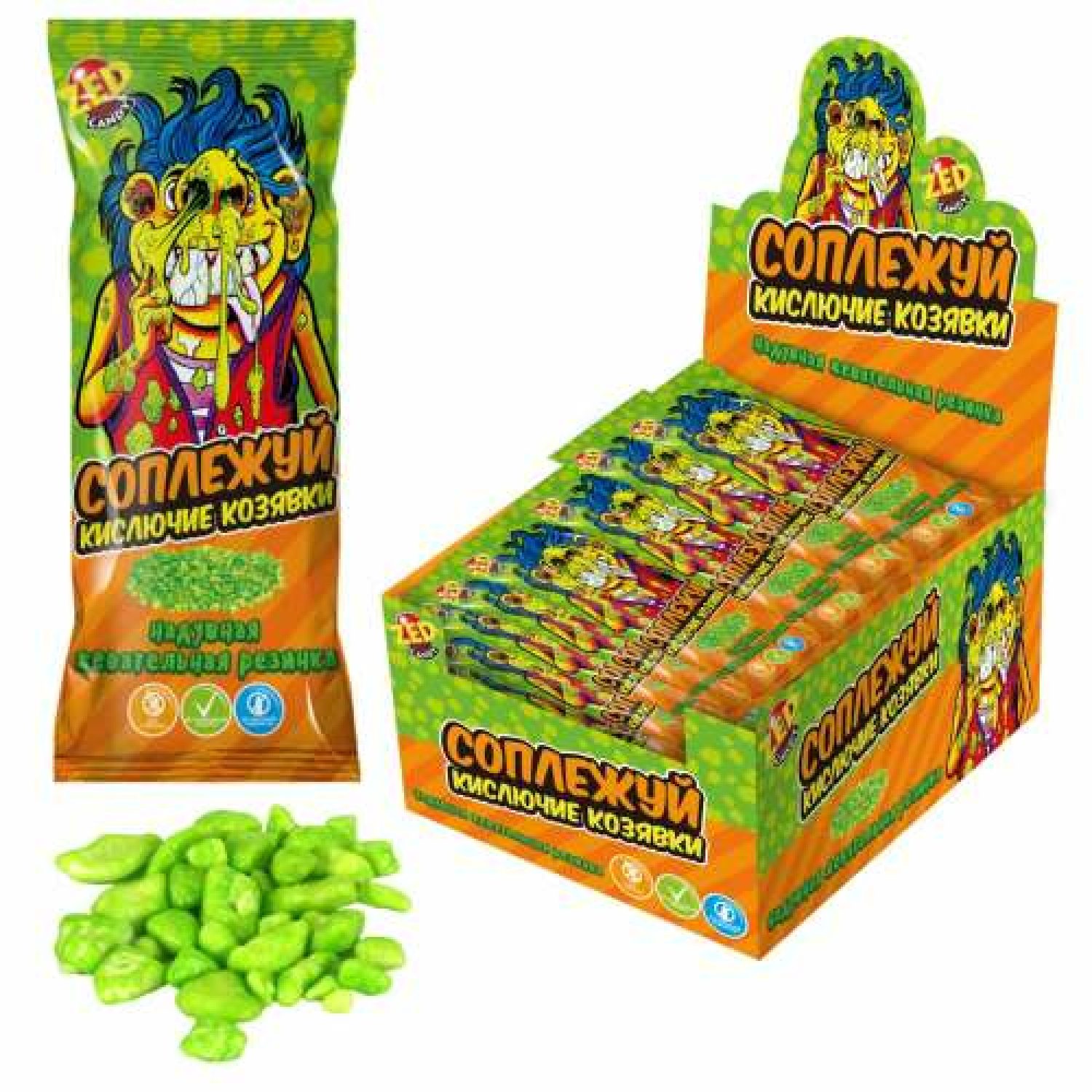 Жевательная резинка ZED Соплежуй кислючие козявки, в блоке 24шт