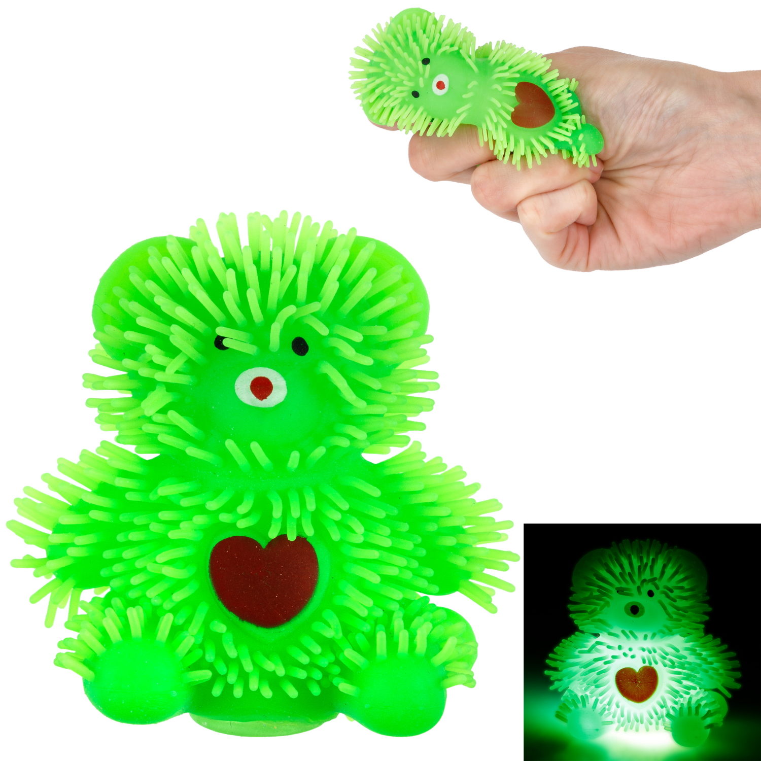 Игрушка-антистресс для рук 1toy Йо-Ёжики, зелёный "Медвежонок" 8 см, со светом