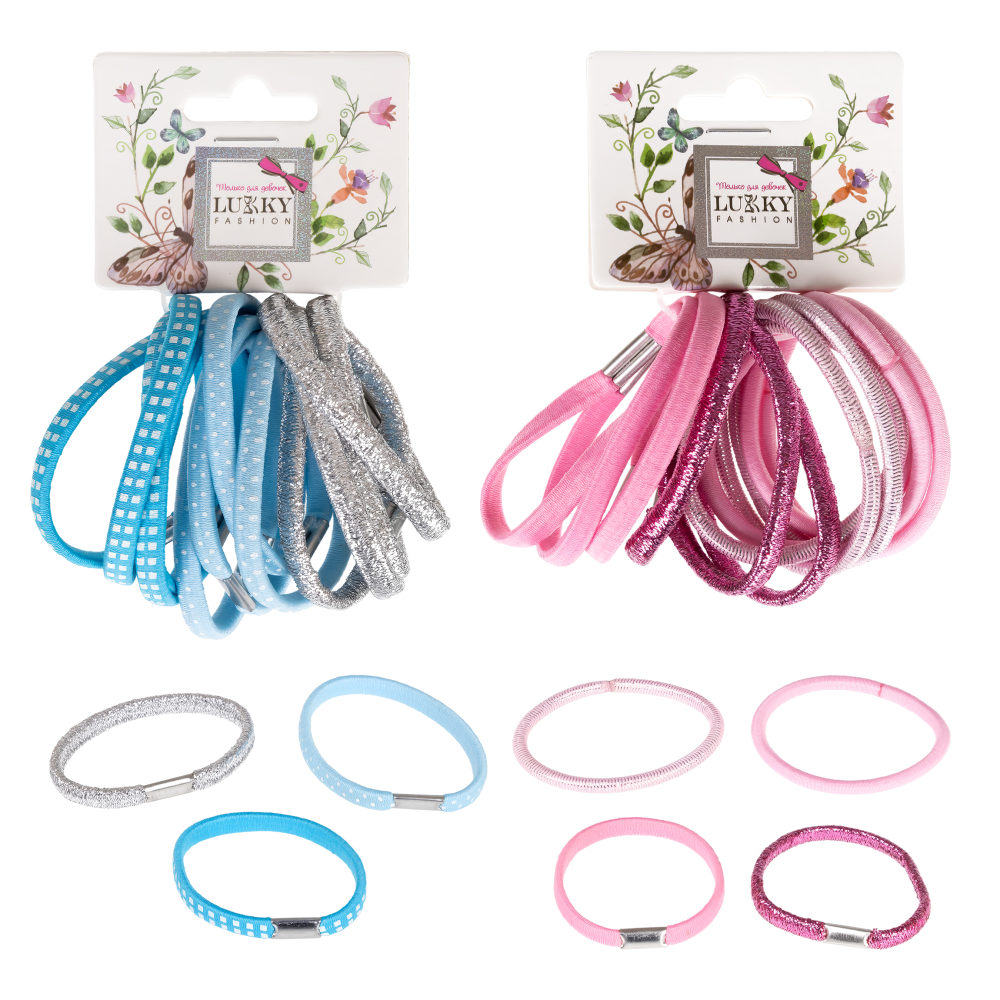 Lukky Fashion набор из 12 резинок д.волос Микс,2 цвета: розовый, голубой, принт микс