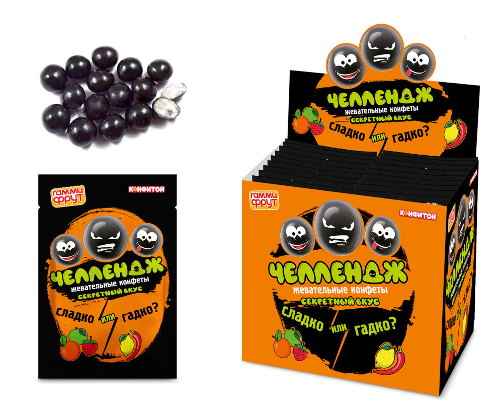 ГАММИ ФРУТ Челлендж жевательные конфеты, блок 30 шт. (15г х 30 х 20)