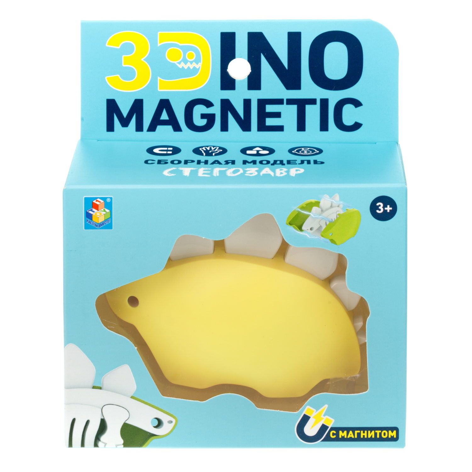Игрушка динозавр 1TOY 3Dino Magnetic Стегозавр, сборный, с магнитом, для развития моторики и сил рук, цвет в ассортименте 