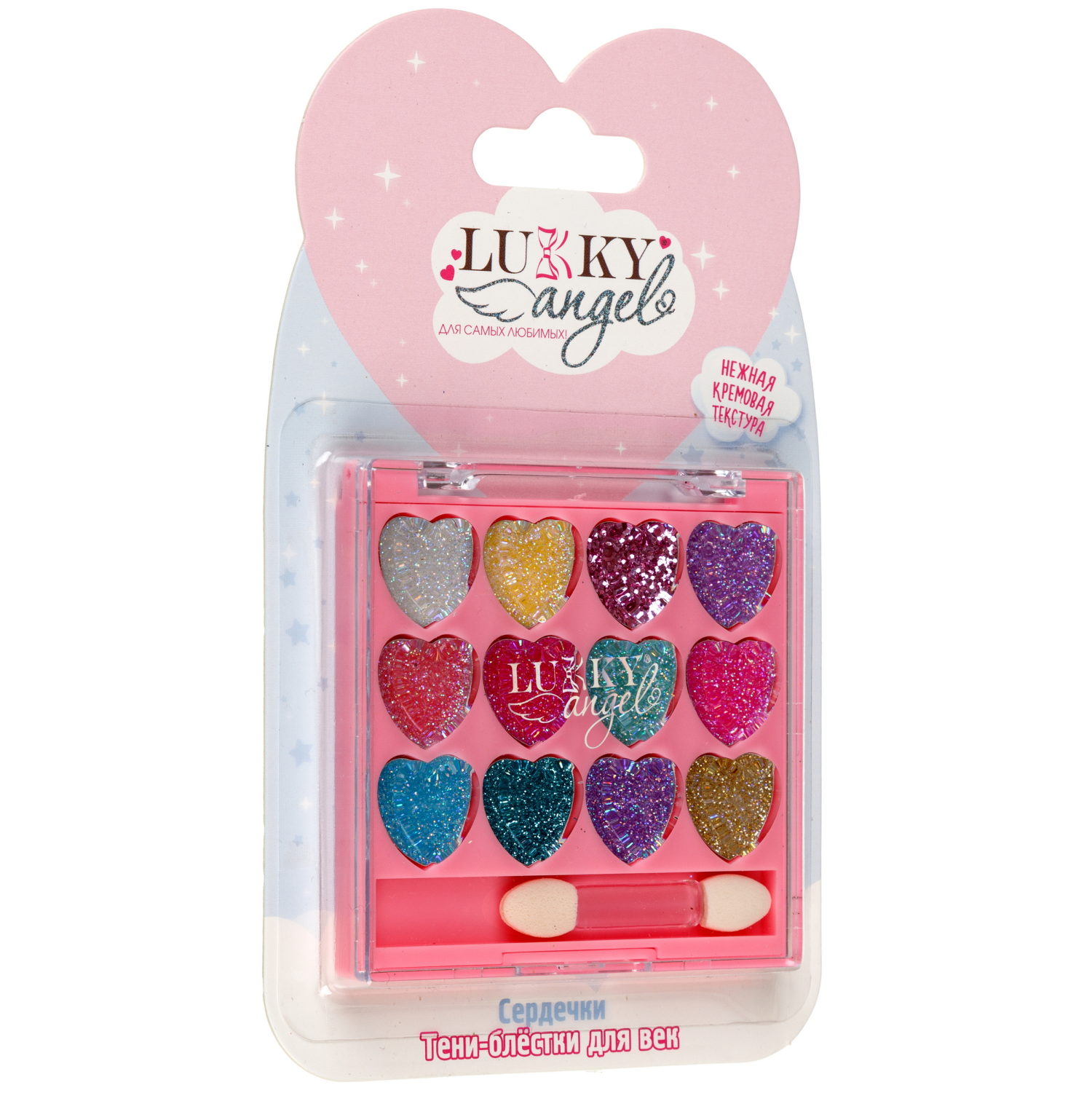 Палетка крем-теней для век детских Lukky Angel, «Сердечки», 12 цветов, розовая коллекция, 9 г
