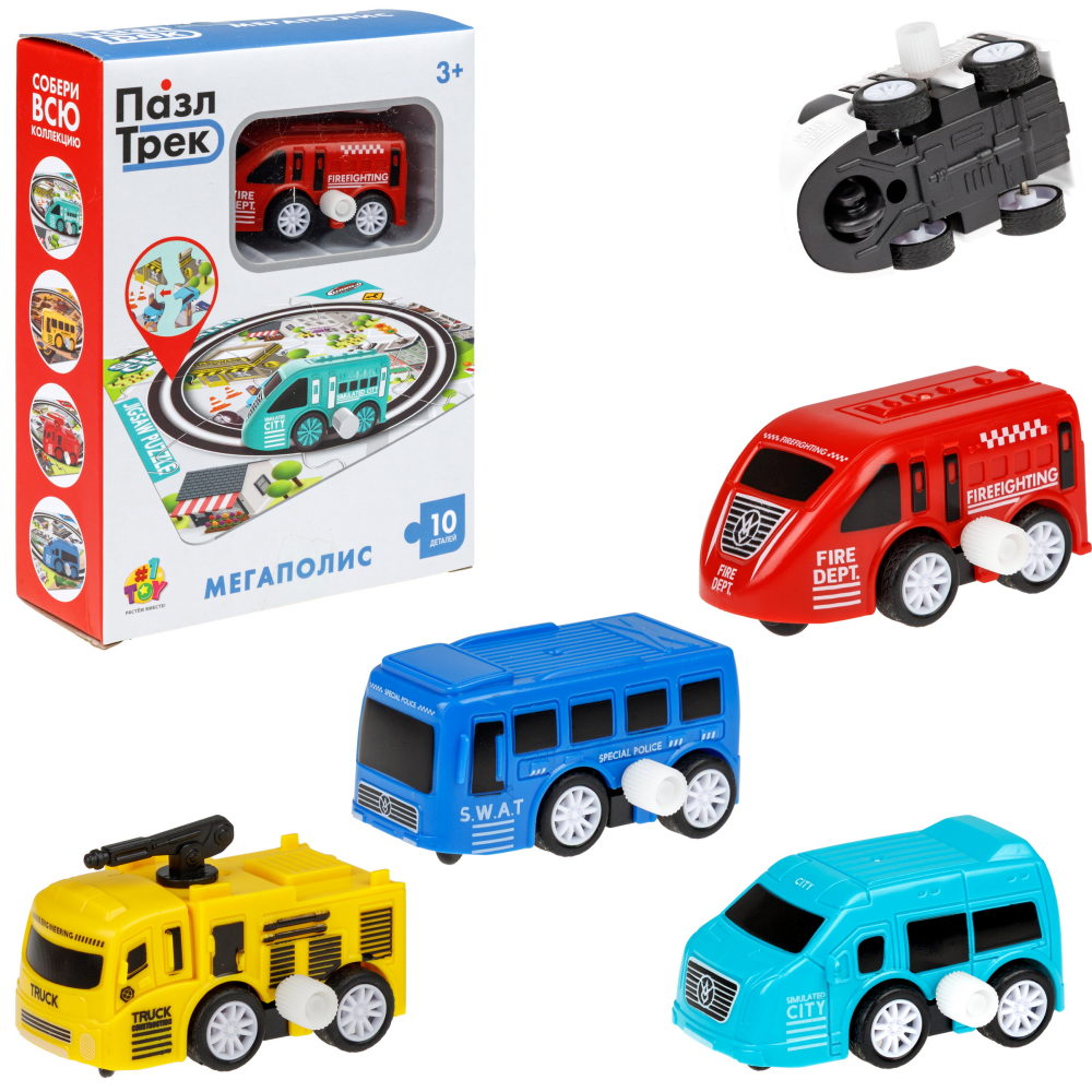 Игровой набор 1TOY Пазл-трек "Мегаполис" с машинкой, 4 вида, 10 деталей