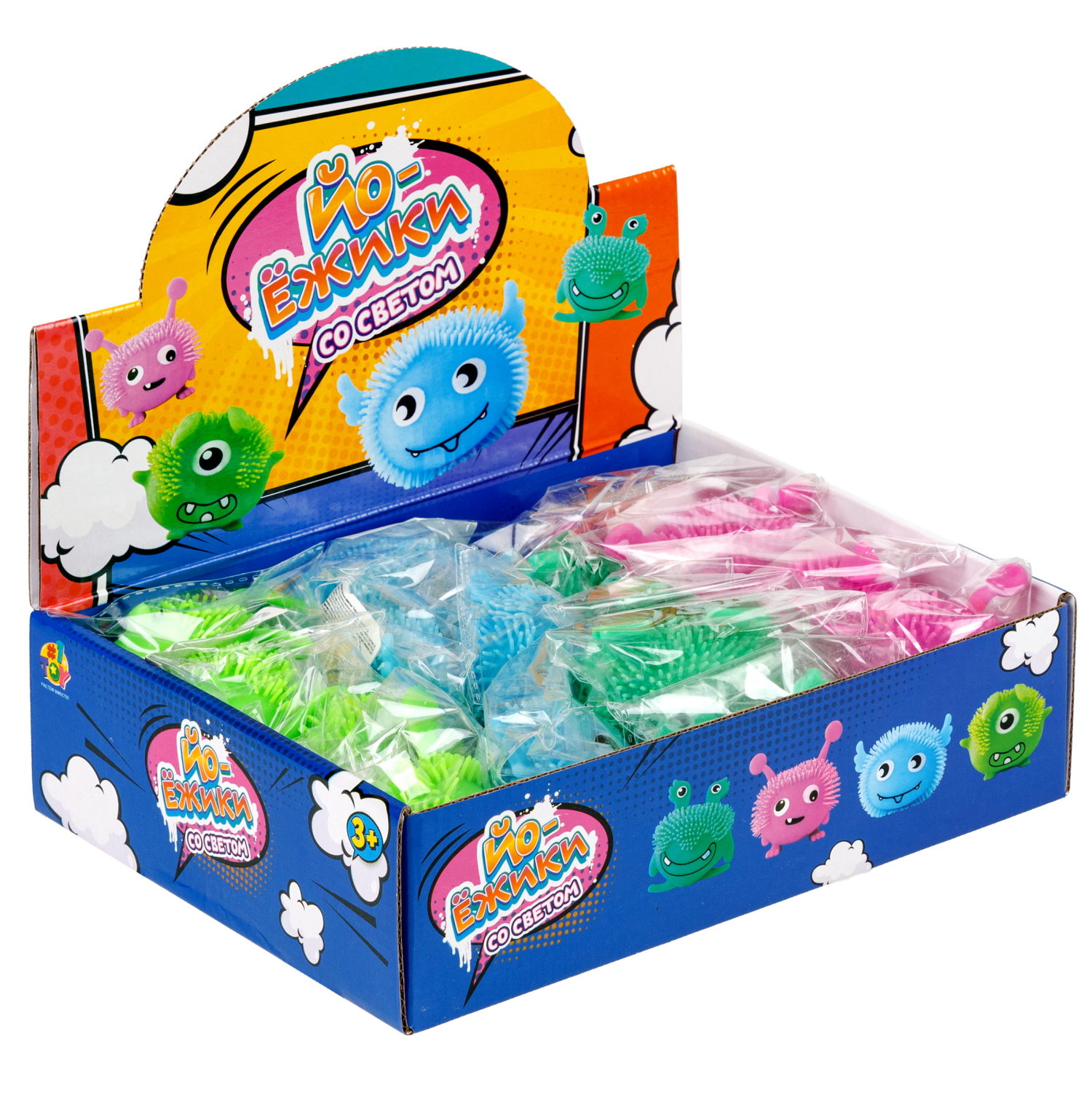 Игрушка-антистресс для рук 1toy Йо-Ёжики, "Монстр" 6 см, со светом, 4 вида в ассортименте