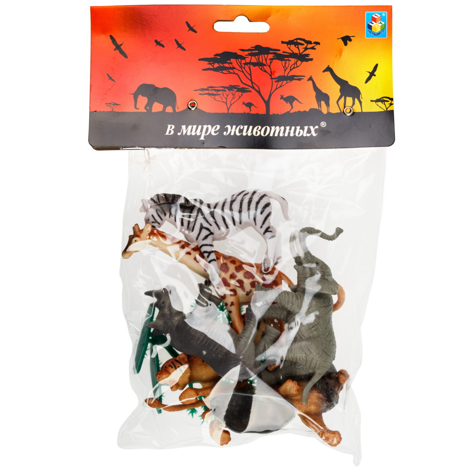 Игровой набор 1TOY "В мире животных", фигурки диких животных Африки: фламинго, страус, обезьяна, гиена, орикс, 10 шт.