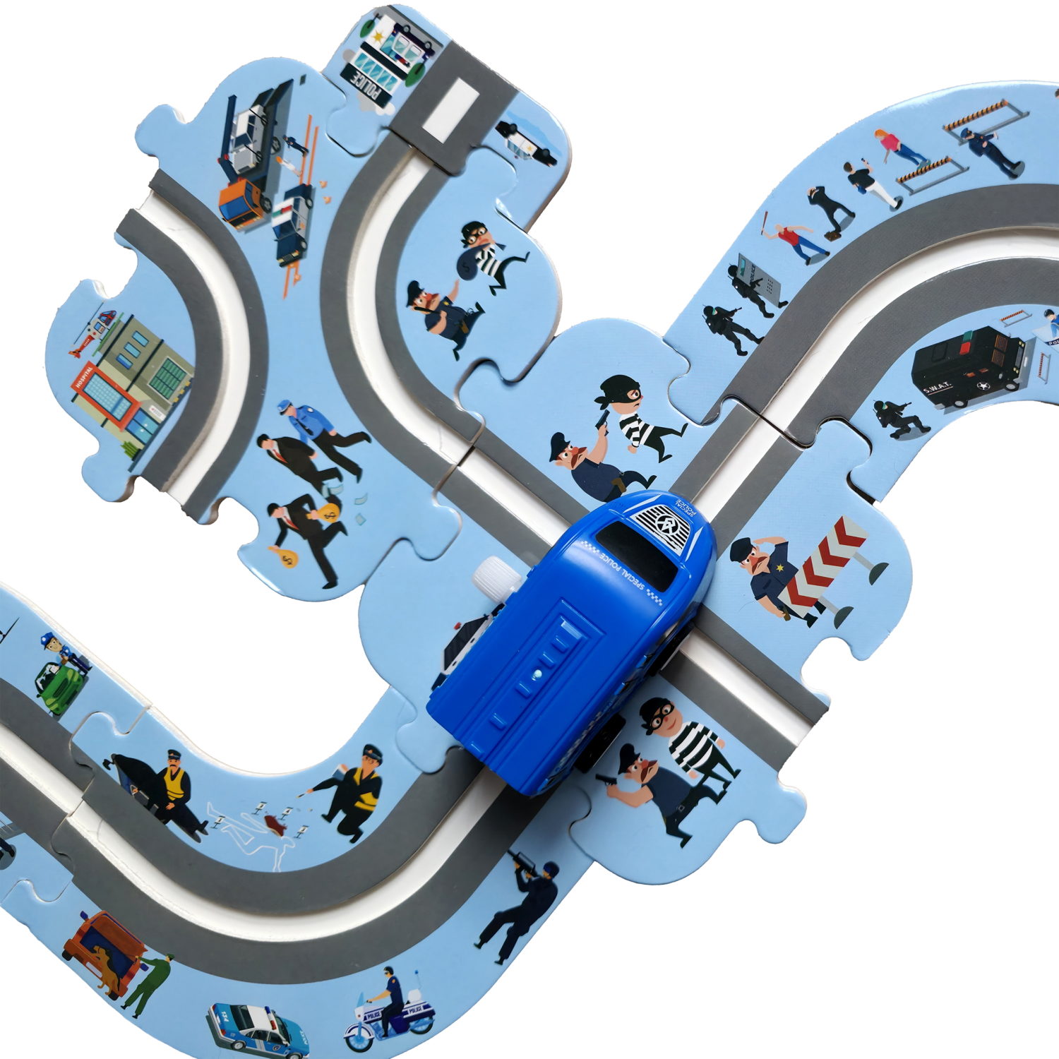 Игровой набор 1TOY Пазл-трек "Городской патруль", с машинкой, 44 детали