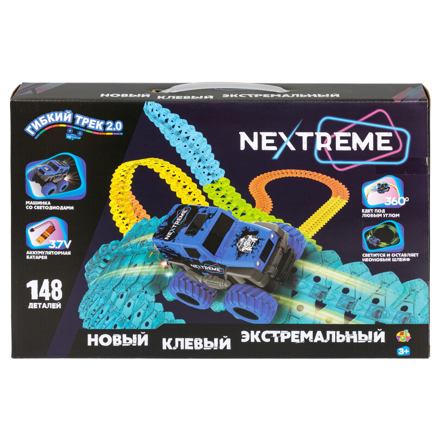 1TOY NEXTREME Гибкий трек 148 деталей, внедорожник синий с аккумуляторной батареей