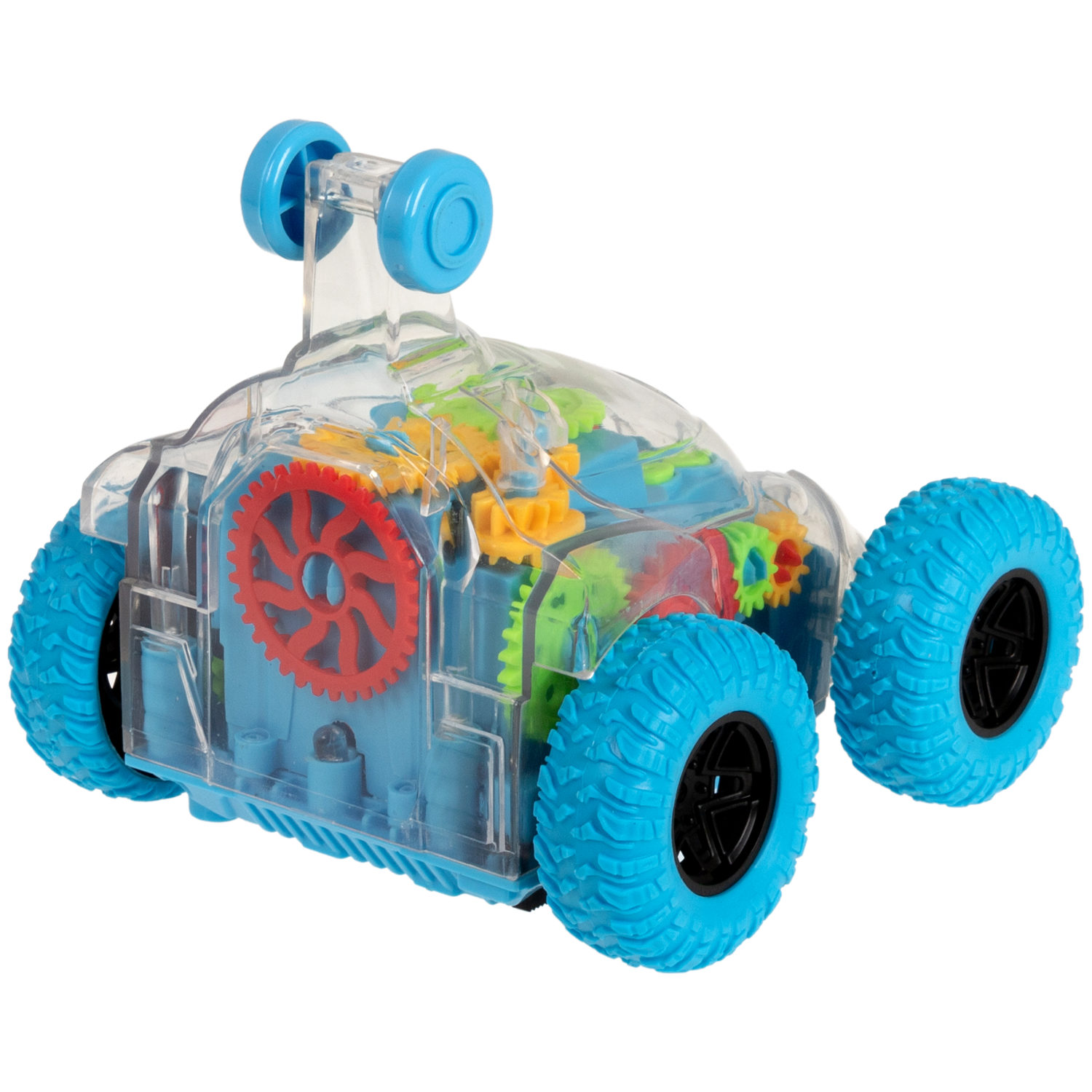 Машинка 1TOY Движок, трюковая, прозрачная с шестеренками, со светом и звуком, 1 шт.